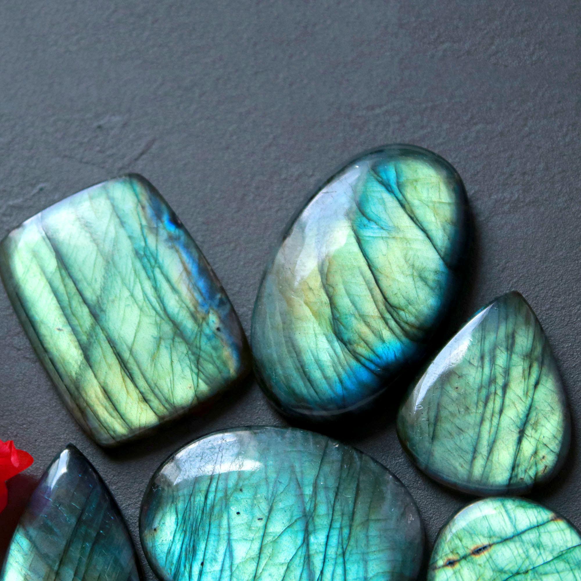 7Pcs 434Ct Natural Labradorite Cabochon Mix Shape Jewelry Making Healing Crystal Craft Supplies 60x20 32x23mm 16636