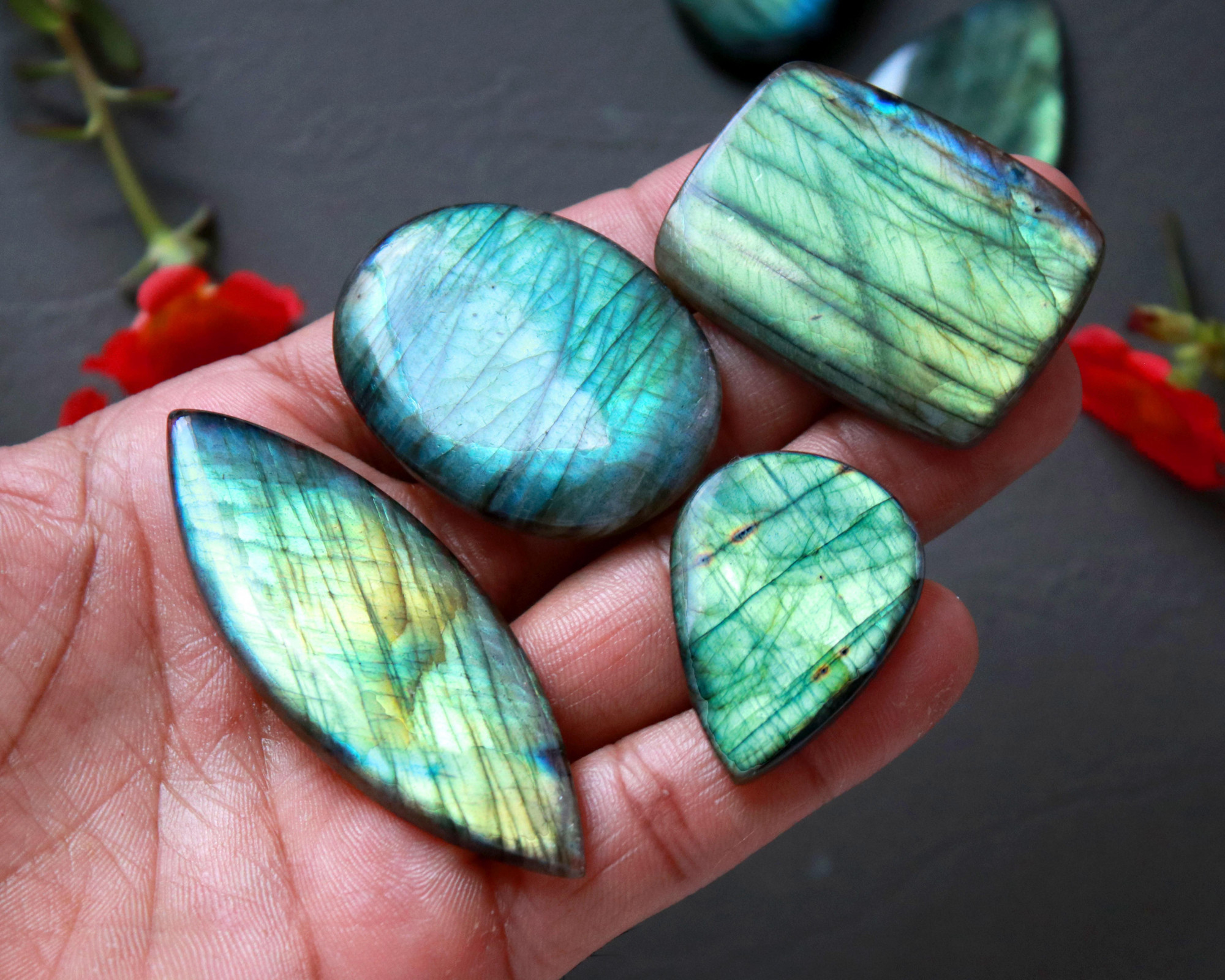 7Pcs 434Ct Natural Labradorite Cabochon Mix Shape Jewelry Making Healing Crystal Craft Supplies 60x20 32x23mm 16636