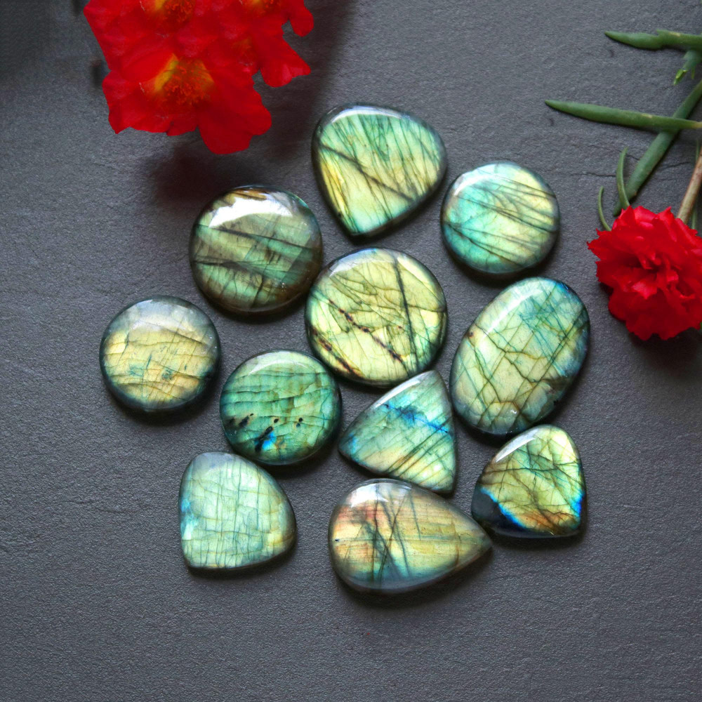 Image of 11Pcs 241Ct Natural Labradorite Cabochon Mix Shape Jewelry Making Healing Crystal Craft Supplies 30x20 20x20mm #16637