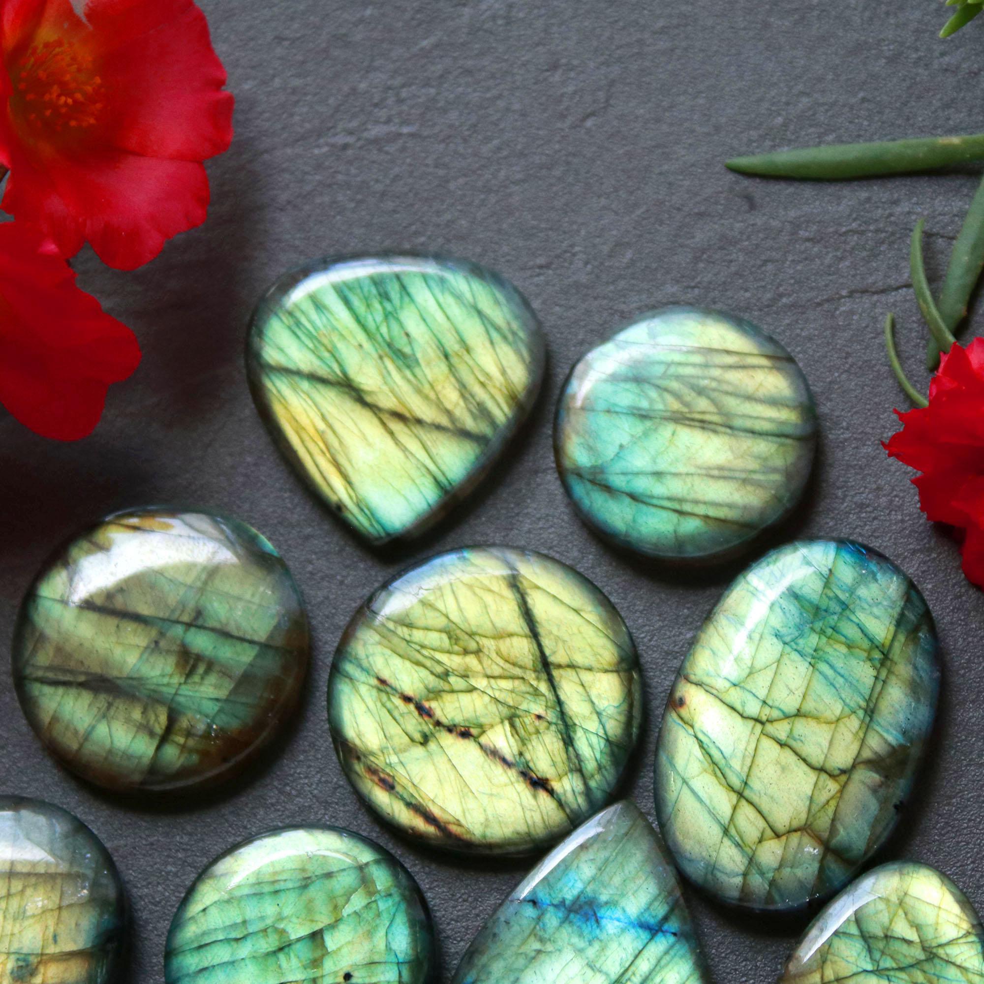 11Pcs 241Ct Natural Labradorite Cabochon Mix Shape Jewelry Making Healing Crystal Craft Supplies 30x20 20x20mm 16637