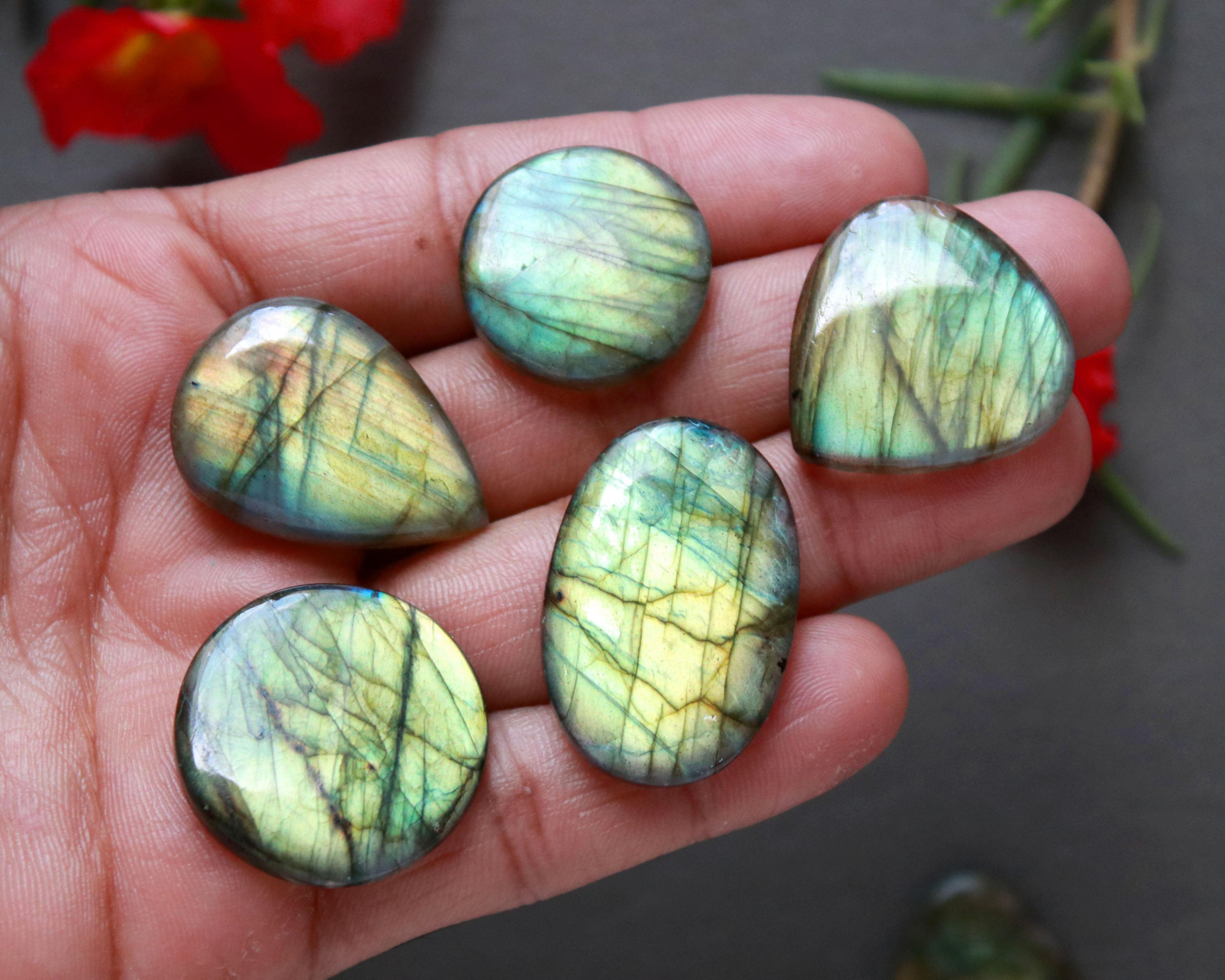 11Pcs 241Ct Natural Labradorite Cabochon Mix Shape Jewelry Making Healing Crystal Craft Supplies 30x20 20x20mm 16637