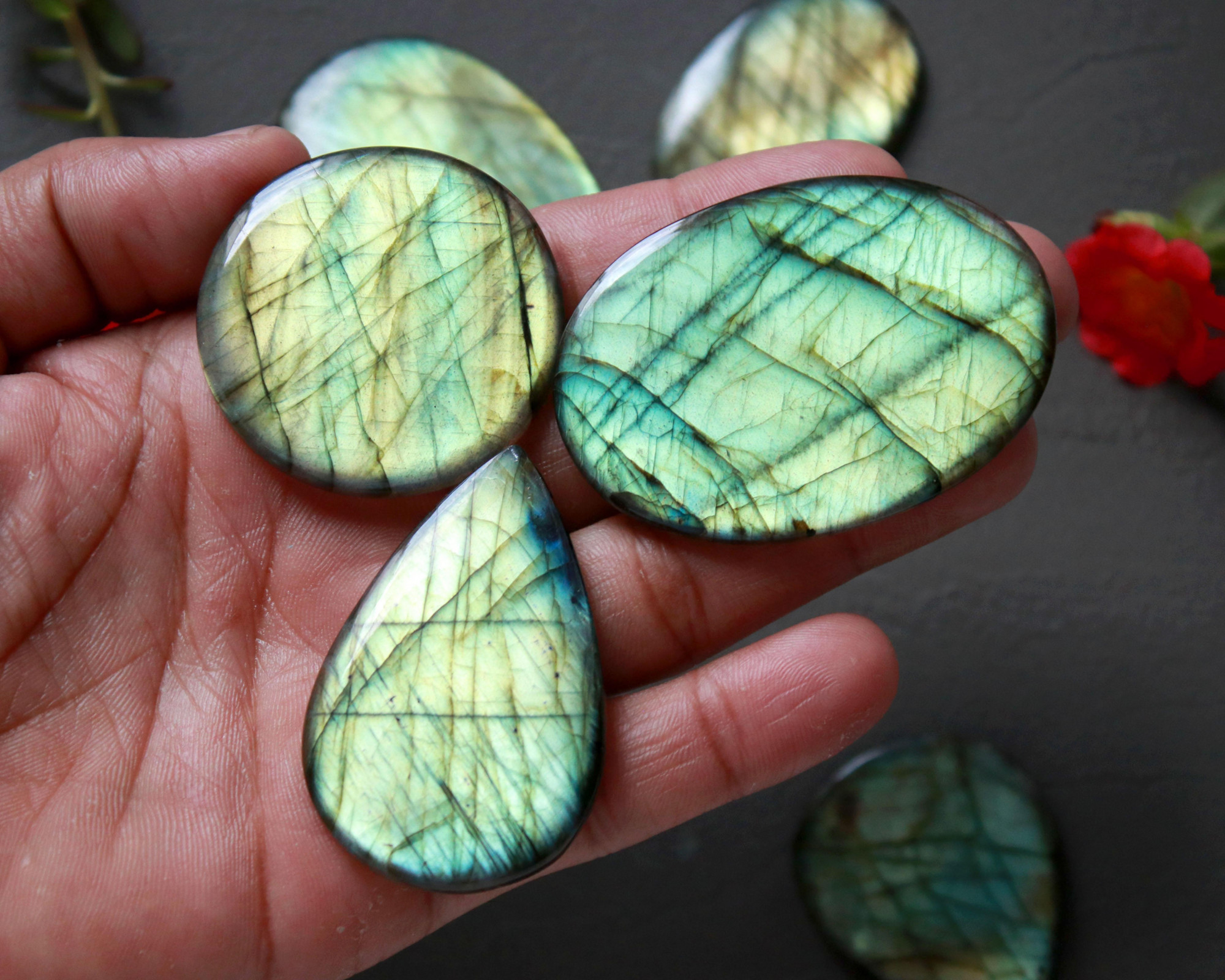 6Pcs 427Ct Natural Labradorite Cabochon Mix Shape Jewelry Making Healing Crystal Craft Supplies 53x35 39x30mm 16640