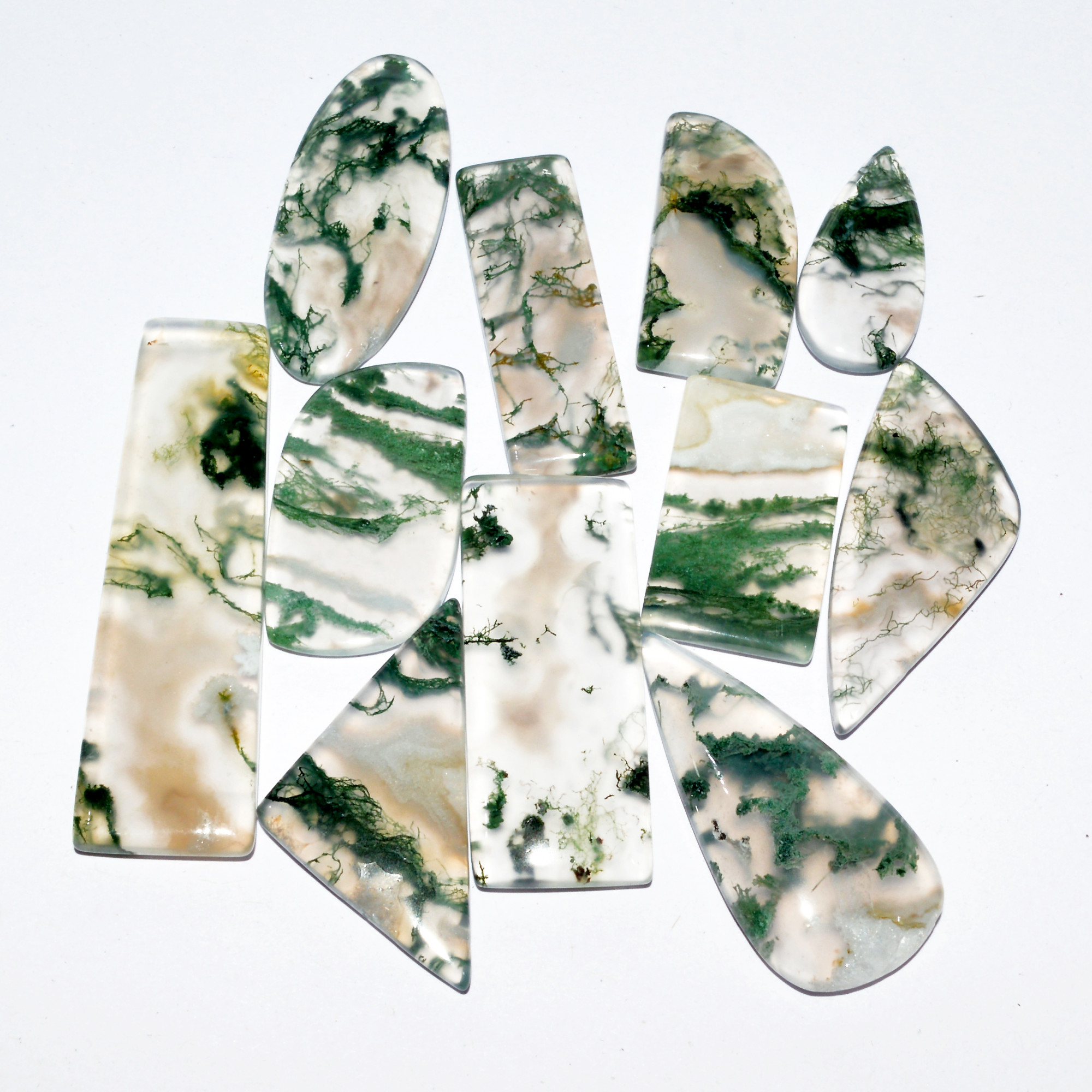 11 Pcs 141 Cts Natural Green Moss Agate Cabochon Loose Gemstone Healing Crystal Craft Supplies For Silver Jewelry 44x10 20x9mm 16671