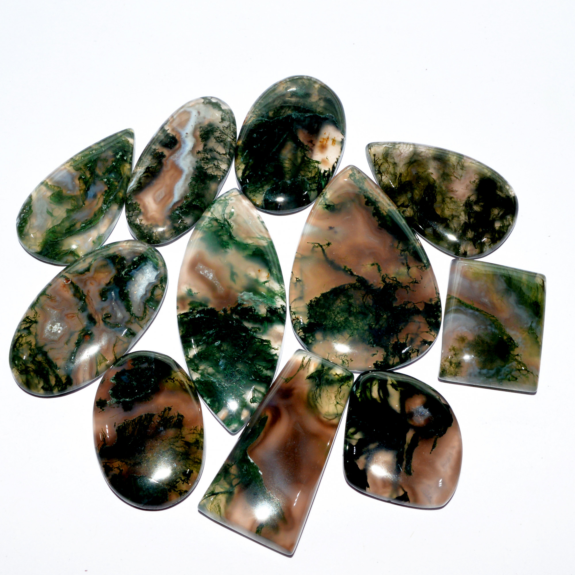 11 Pcs 278 Cts Natural Moss Agate Cabochon Loose Gemstone Lot Wire Wrap Pendant and Jewelry Handmade Gems Gift For Her 40x25 20x18mm 16696