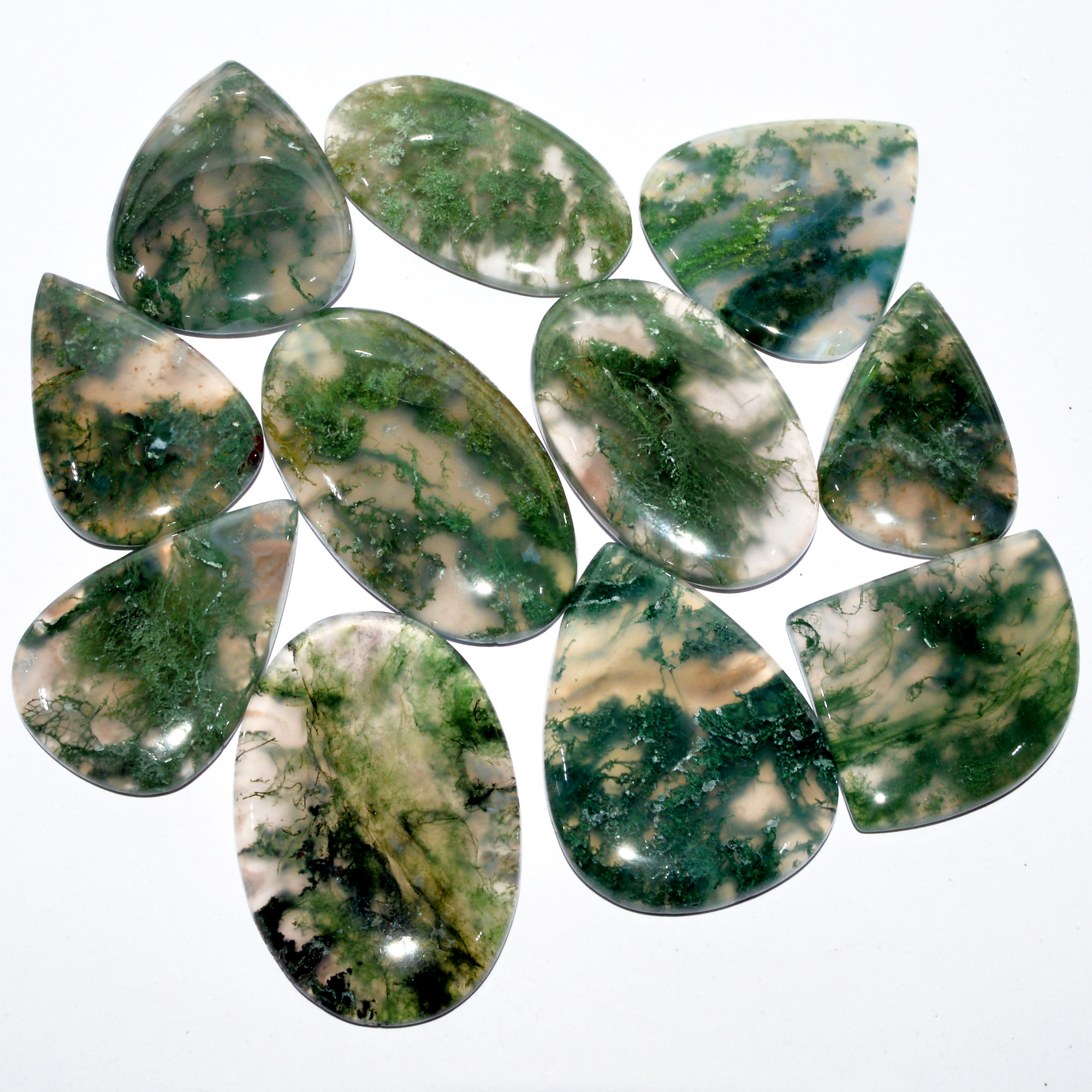 11 Pcs 404 Cts Natural Moss Agate Cabochon Loose Gemstone Lot Wire Wrap Pendant and Jewelry Handmade Gems Gift For Her 40x21 28x23mm 16710