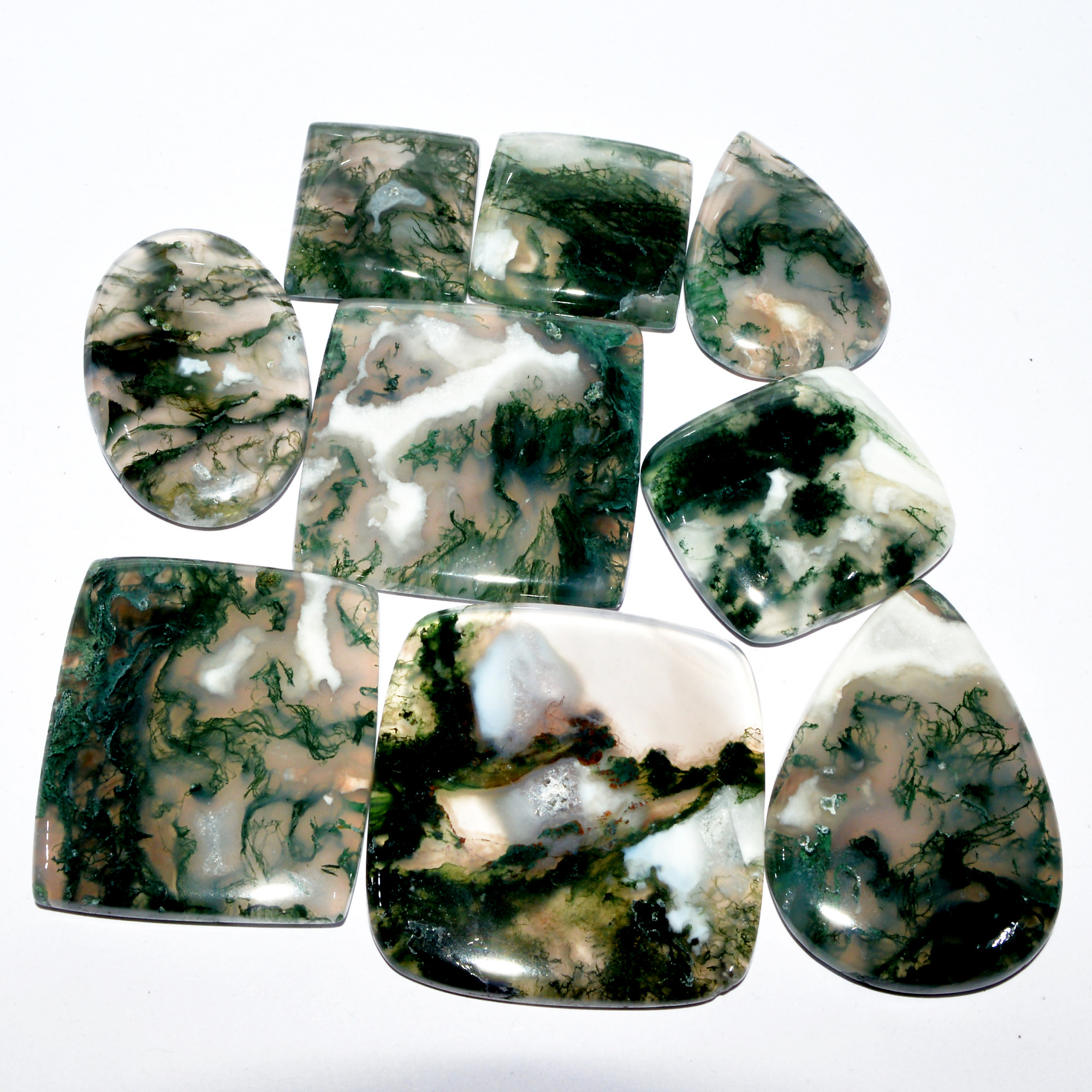 9 Pcs 377 Cts Natural Moss Agate Cabochon Loose Gemstone Lot Wire Wrap Pendant and Jewelry Handmade Gems Gift For Her 35x34 20x18mm 16711