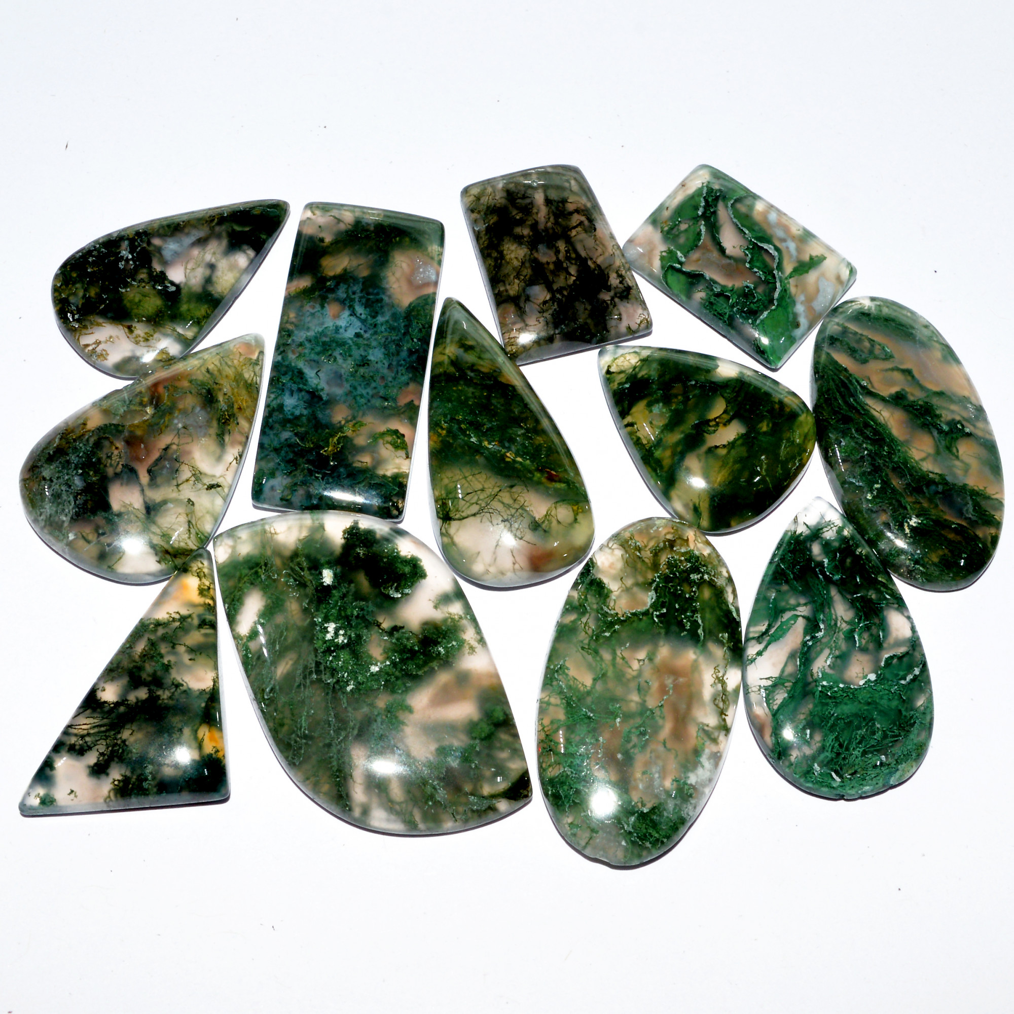 12 Pcs 294 Cts Natural Moss Agate Cabochon Loose Gemstone Lot Wire Wrap Pendant and Jewelry Handmade Gems Gift For Her 38x21 24x18mm 16713
