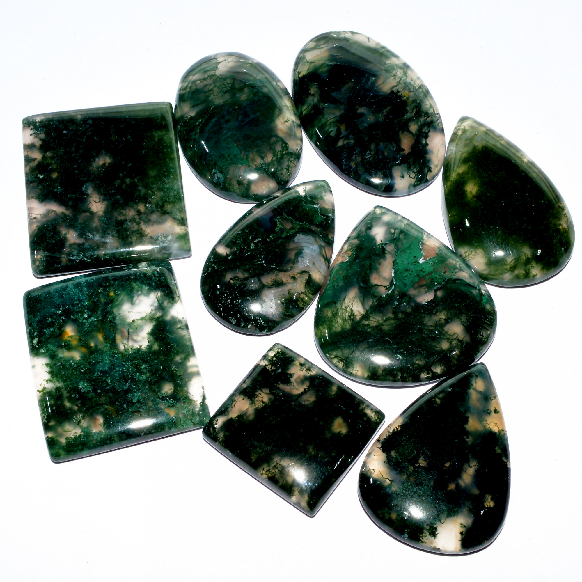 9 Pcs 290 Cts Natural Moss Agate Cabochon Loose Gemstone Lot Wire Wrap Pendant and Jewelry Handmade Gems Gift For Her 29x25 20x18mm 16715