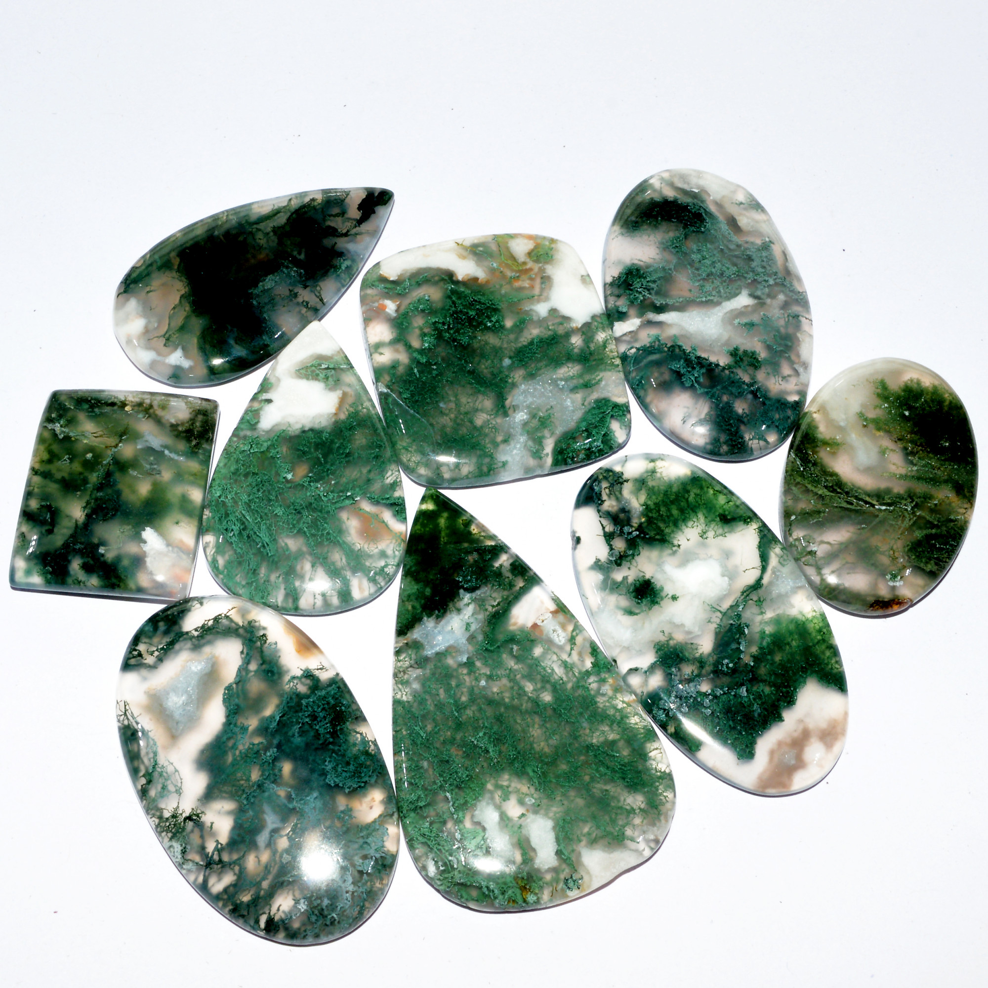 9 Pcs 366 Cts Natural Moss Agate Cabochon Loose Gemstone Lot Wire Wrap Pendant and Jewelry Handmade Gems Gift For Her 48x28 24x19mm 16721