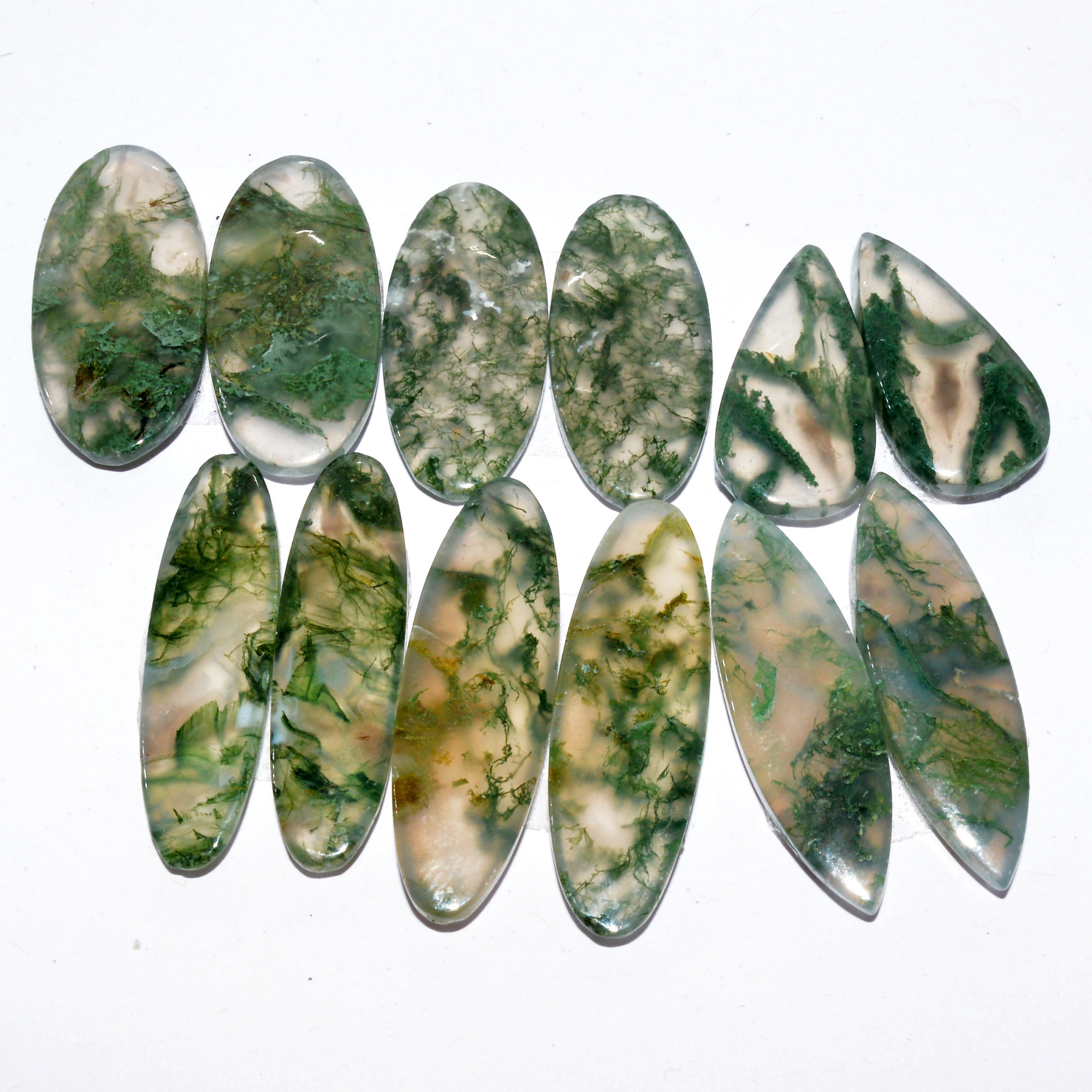 6Pairs 133Cts Natural Green Moss Agate Cabochon Pairs Mixed Shapes And Sizes Green Agate Jewelry Handmade Boho Earrings 22x11 33x10mm 16722