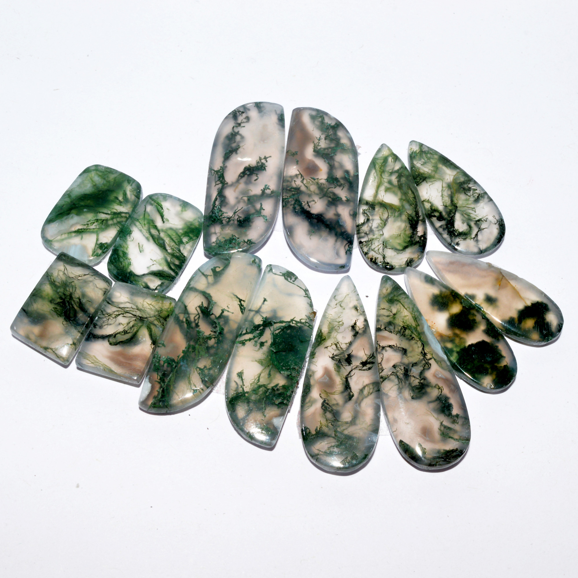 7Pairs 170Cts Natural Green Moss Agate Cabochon Pairs Mixed Shapes And Sizes Green Agate Jewelry Handmade Boho Earrings 18x12 35x13mm 16725