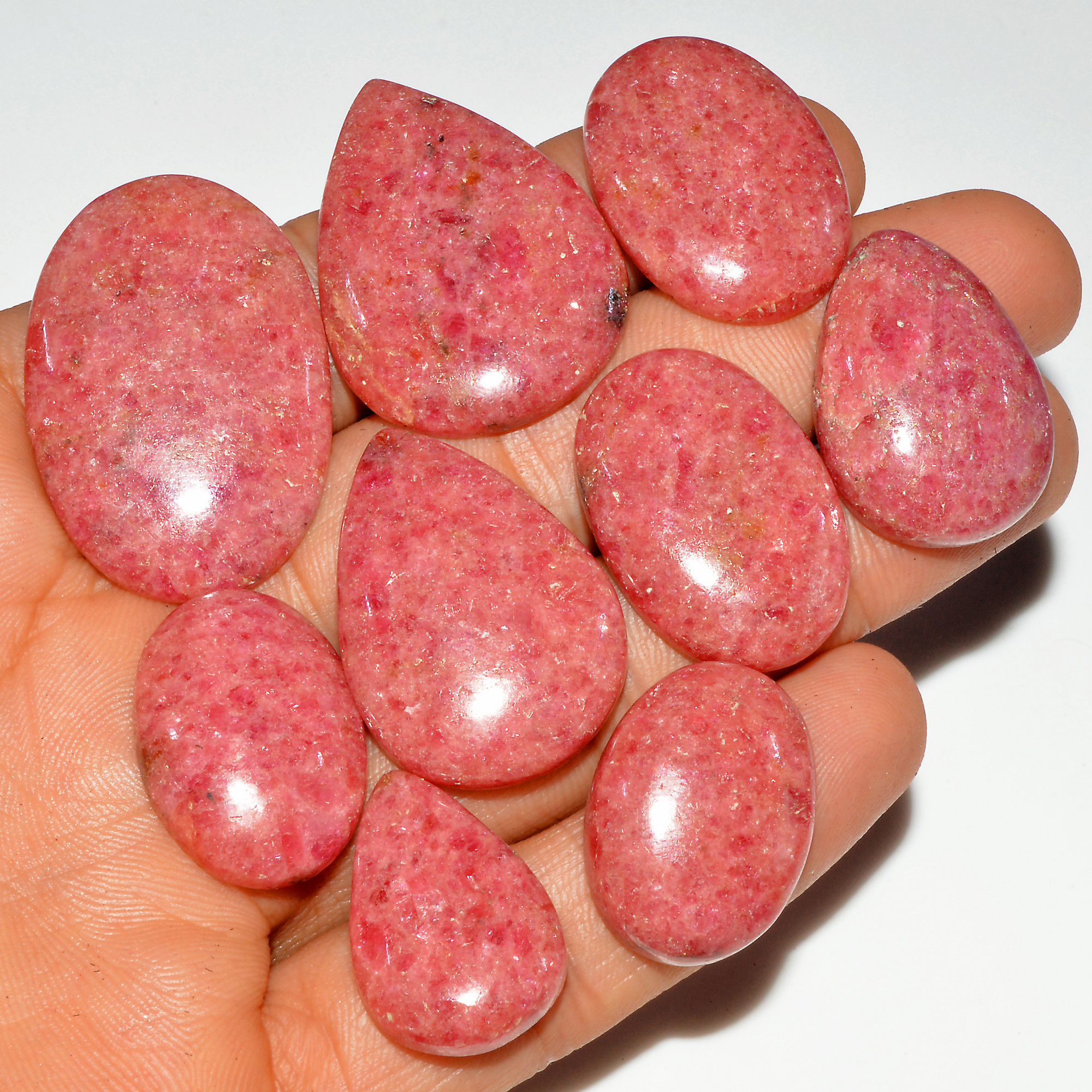 9Pcs 339Cts Natural Pink Rhodonite Cabochon Loose Gemstone Mix Shapes and Size Rhodonite Silver Jewelry Craft Supplies 35x23 23x15mm 16749