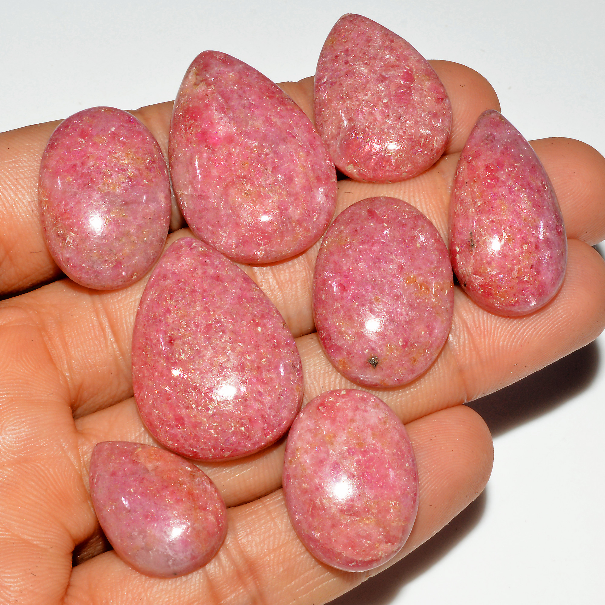 8Pcs 263Cts Natural Pink Rhodonite Cabochon Loose Gemstone Mix Shapes and Size Rhodonite Silver Jewelry Craft Supplies 30x20 20x13mm 16751