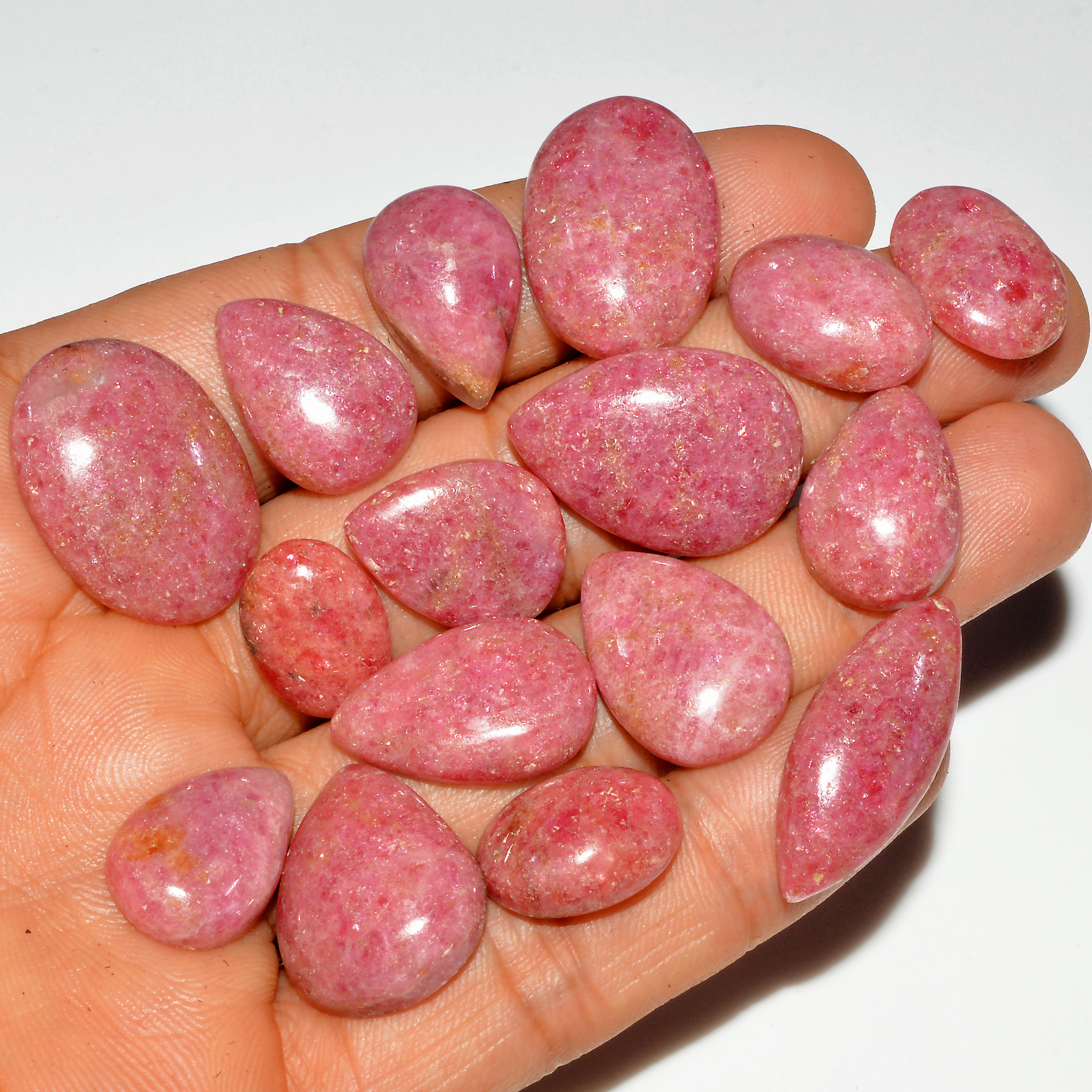 16Pcs 281Cts Natural Pink Rhodonite Cabochon Loose Gemstone Mix Shapes and Size Rhodonite Silver Jewelry Craft Supplies 24x15 14x10mm 16752