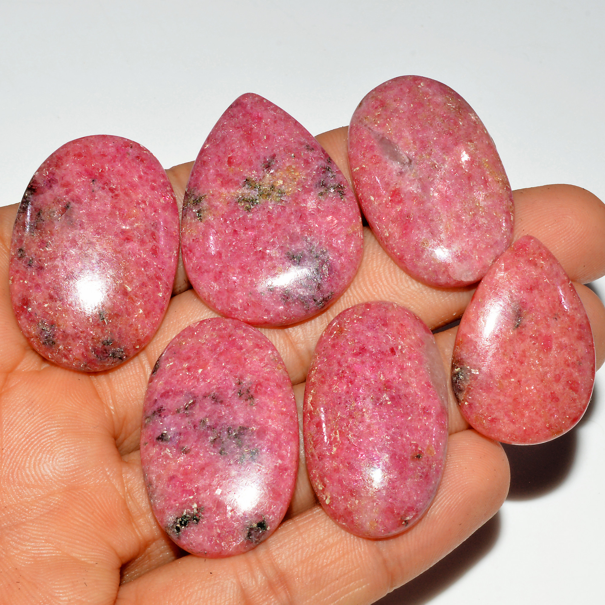 6Pcs 308Cts Natural Pink Rhodonite Cabochon Loose Gemstone Mix Shapes and Size Rhodonite Silver Jewelry Craft Supplies 37x25 29x20mm 16753