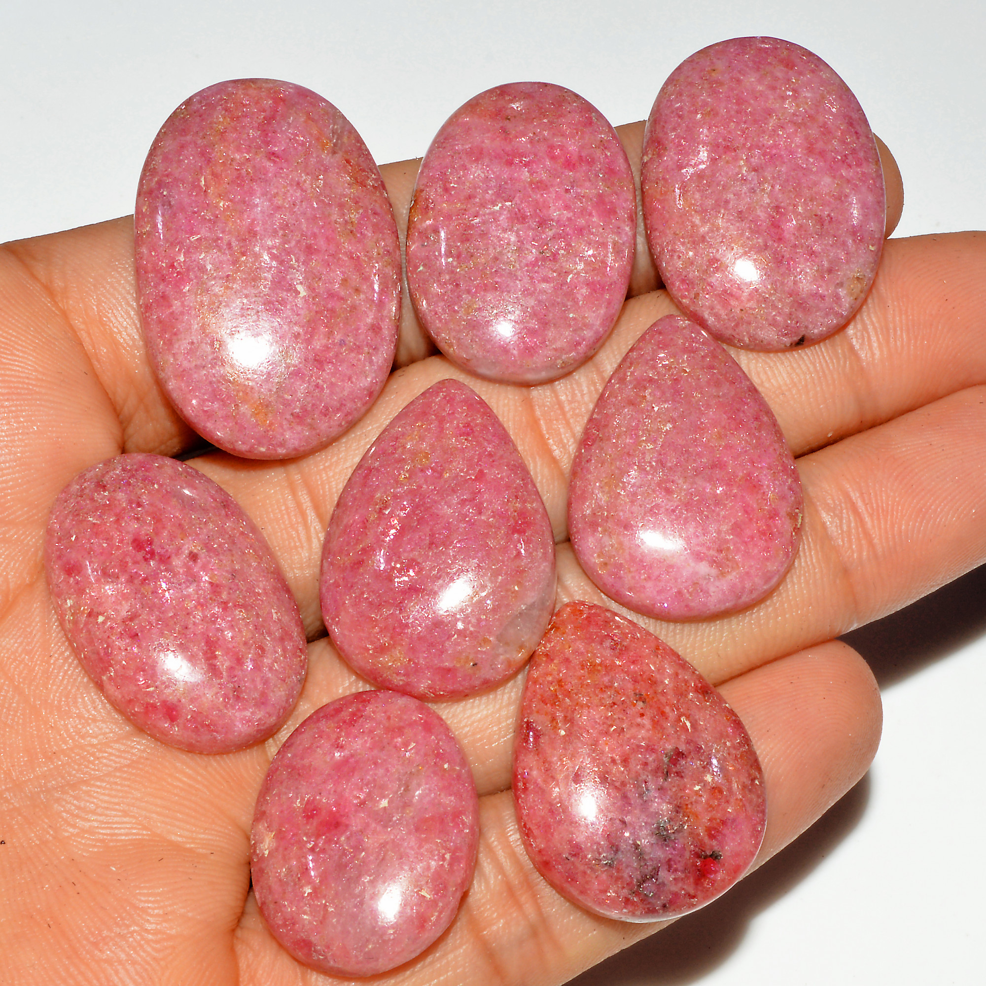 8Pcs 303Cts Natural Pink Rhodonite Cabochon Loose Gemstone Mix Shapes and Size Rhodonite Silver Jewelry Craft Supplies 31x20 22x15mm 16754