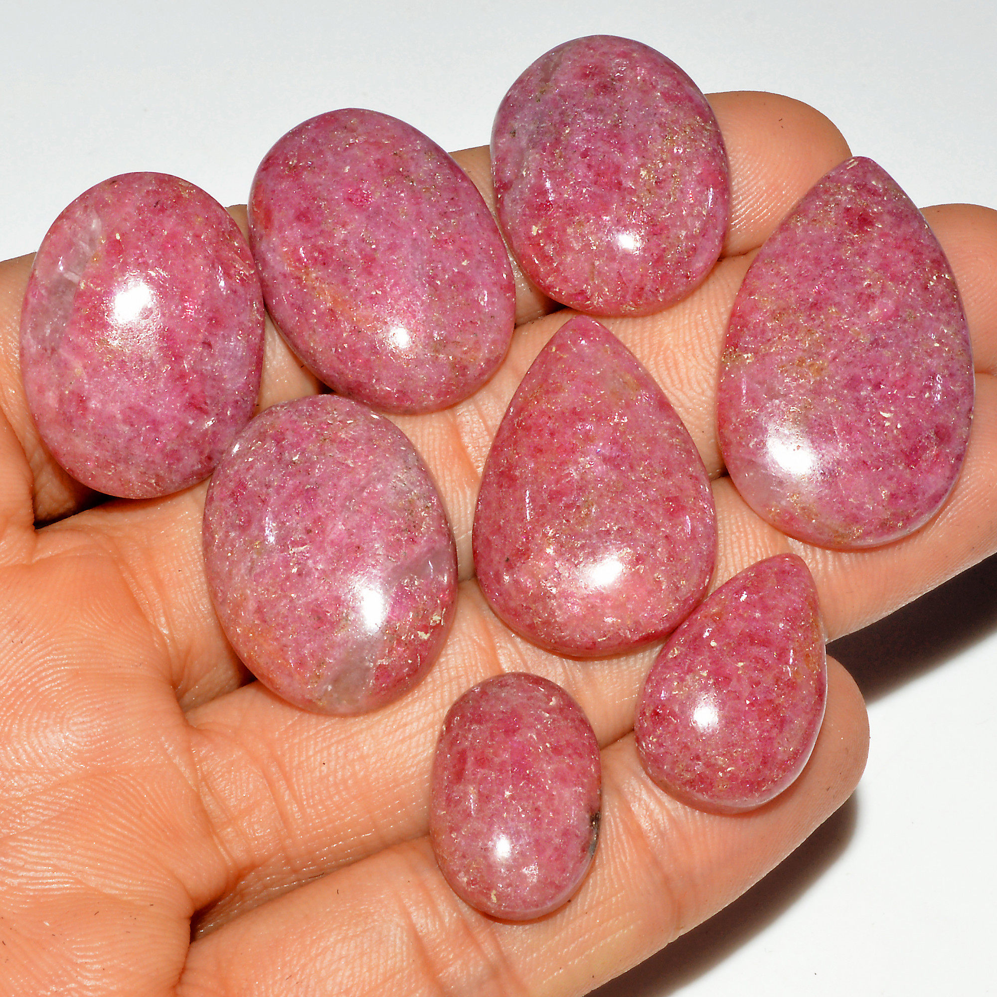 8Pcs 270Cts Natural Pink Rhodonite Cabochon Loose Gemstone Mix Shapes and Size Rhodonite Silver Jewelry Craft Supplies 33x20 18x10mm 16755