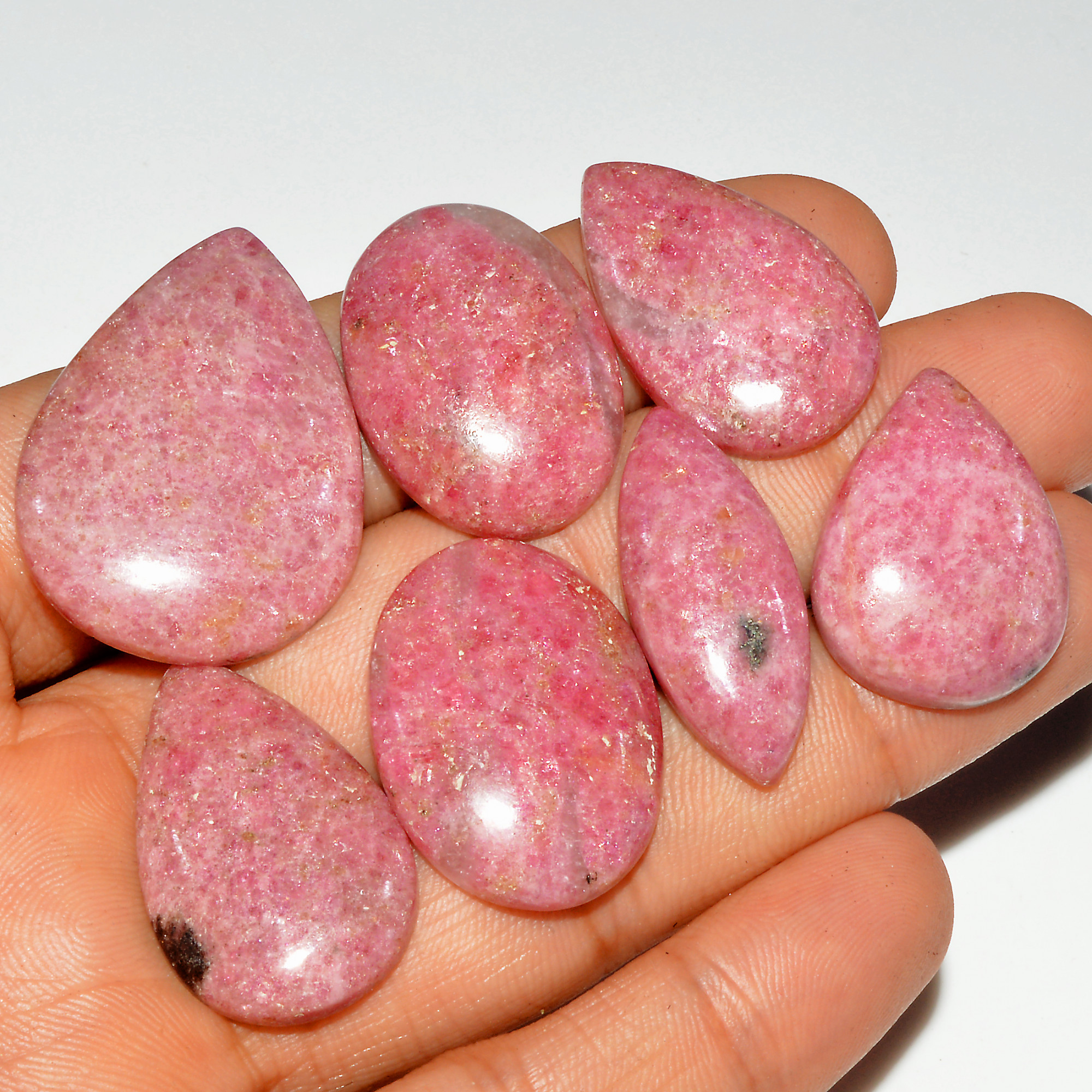 7Pcs 227Cts Natural Pink Rhodonite Cabochon Loose Gemstone Mix Shapes and Size Rhodonite Silver Jewelry Craft Supplies 34x24 24x17mm 16756