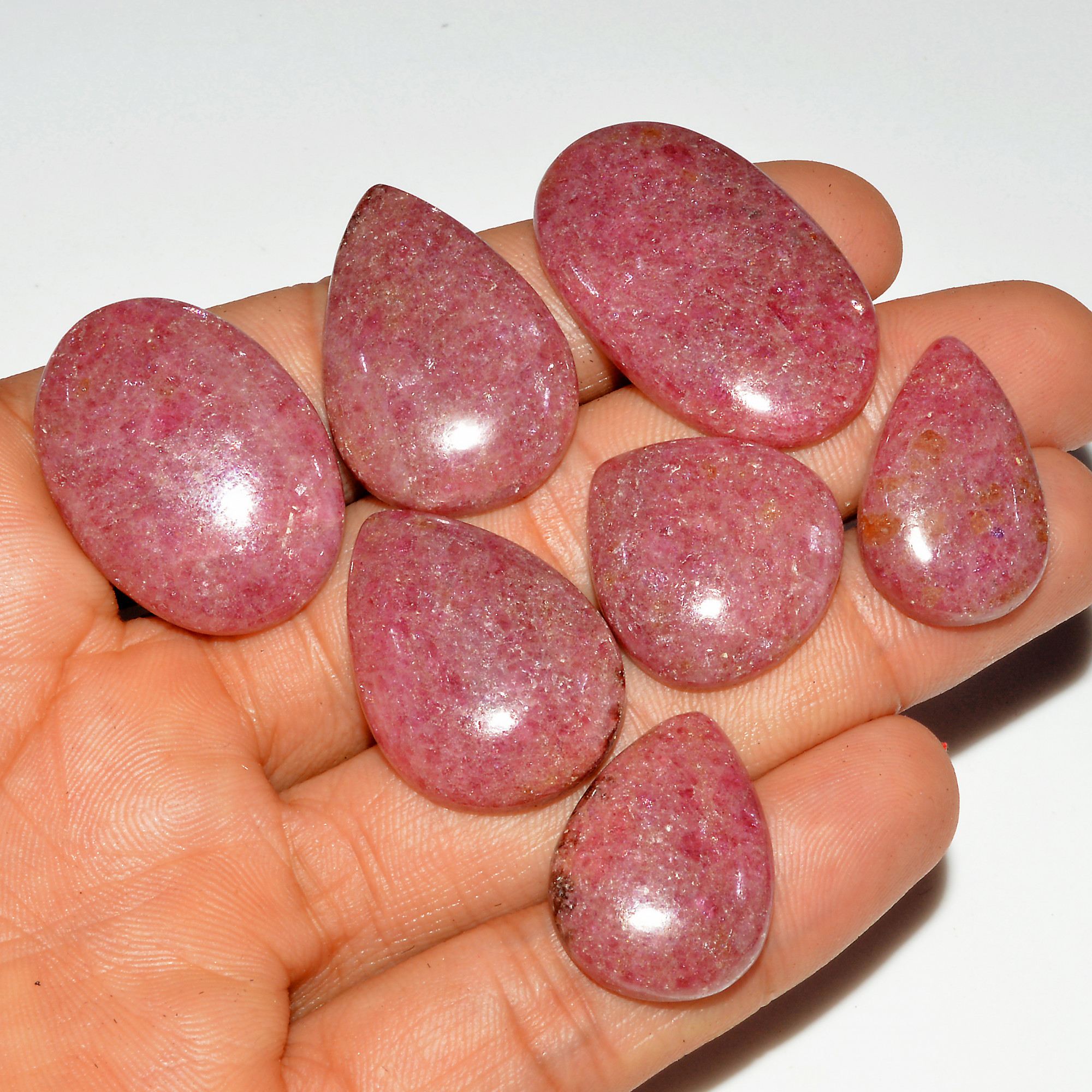 7Pcs 256Cts Natural Pink Rhodonite Cabochon Loose Gemstone Mix Shapes and Size Rhodonite Silver Jewelry Craft Supplies 34x20 20x20mm 16758