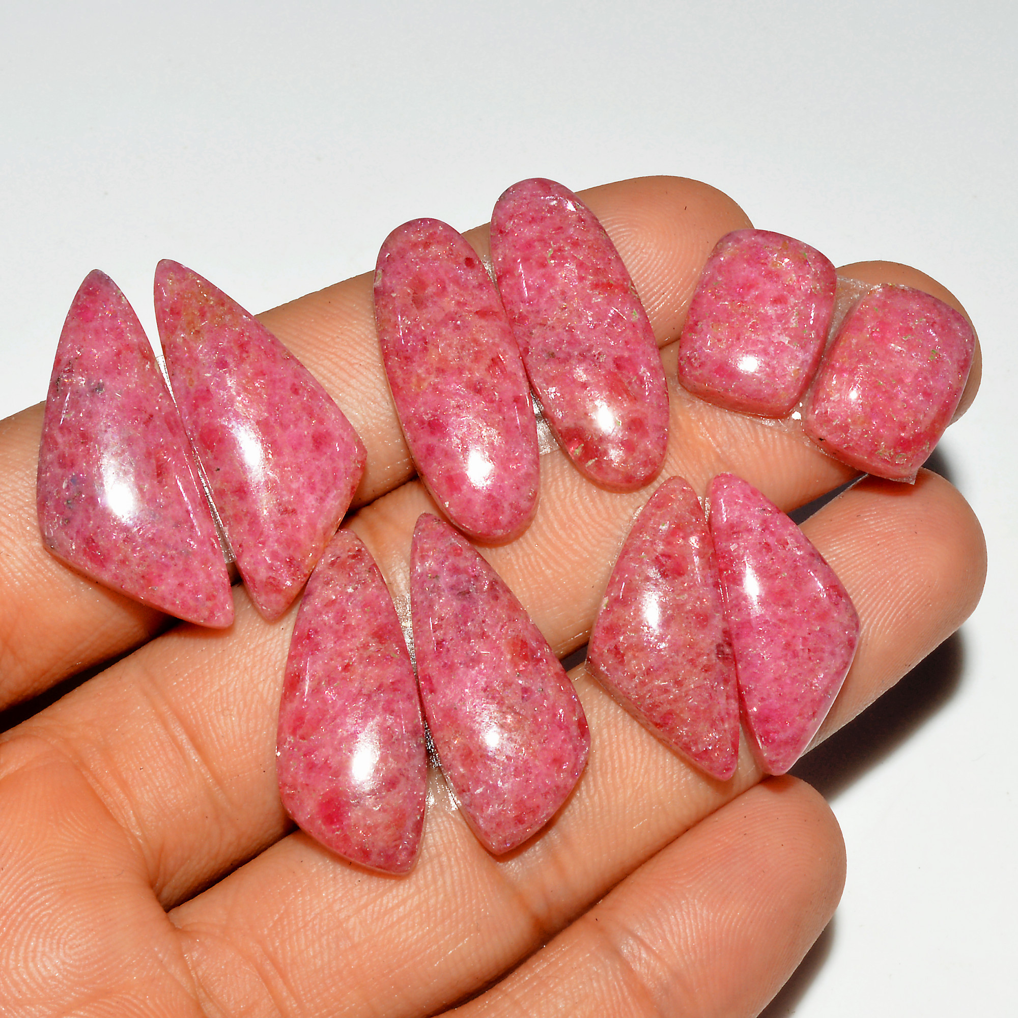 5 Pairs 192 Cts Natural Pink Rhodonite Cabochon Pairs Loose Gemstone Mix Shapes and Size Lots Rhodonite Silver Earrings 30x10 13x10mm 16759