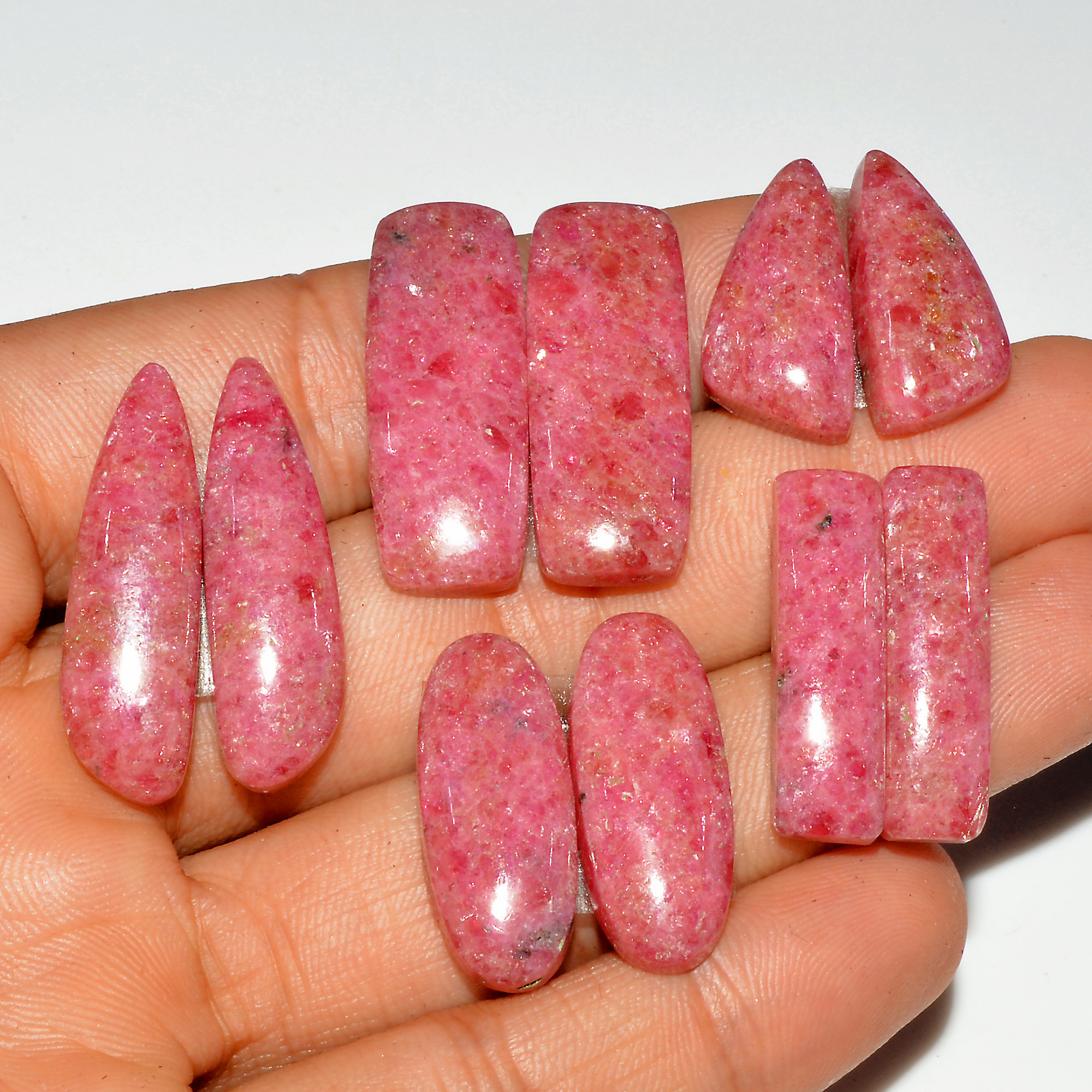 5 Pairs 213 Cts Natural Pink Rhodonite Cabochon Pairs Loose Gemstone Mix Shapes and Size Lots Rhodonite Silver Earrings 29x10 20x10mm 16761