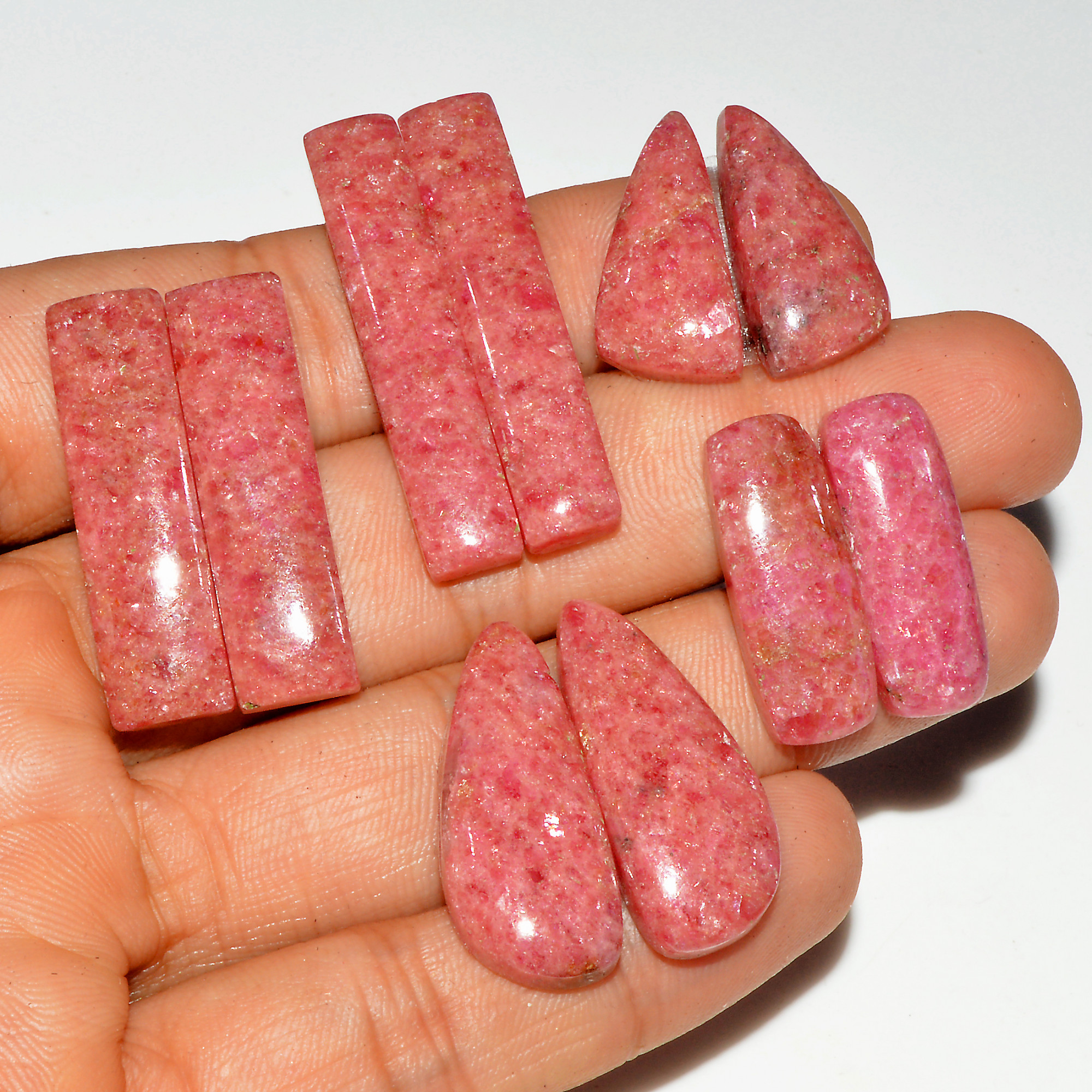 5 Pairs 213 Cts Natural Pink Rhodonite Cabochon Pairs Loose Gemstone Mix Shapes and Size Lots Rhodonite Silver Earrings 38x5 20x10mm 16762