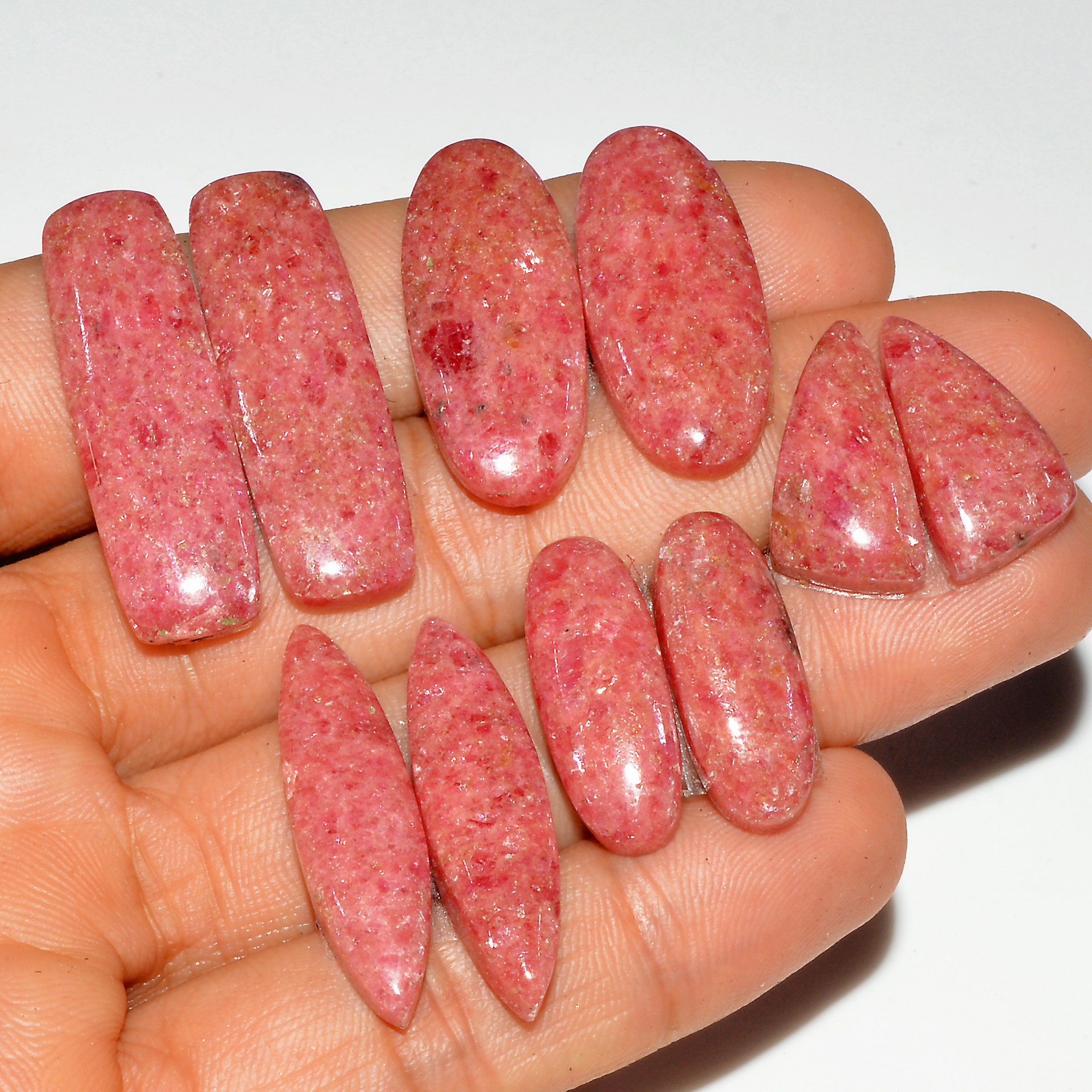 5 Pairs 202 Cts Natural Pink Rhodonite Cabochon Pairs Loose Gemstone Mix Shapes and Size Lots Rhodonite Silver Earrings 34x10 20x10mm 16763