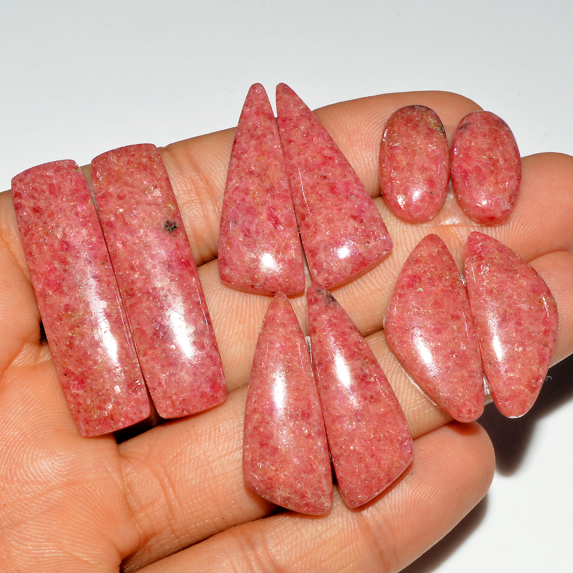 5 Pairs 222 Cts Natural Pink Rhodonite Cabochon Pairs Loose Gemstone Mix Shapes and Size Lots Rhodonite Silver Earrings 39x10 18x10mm 16764