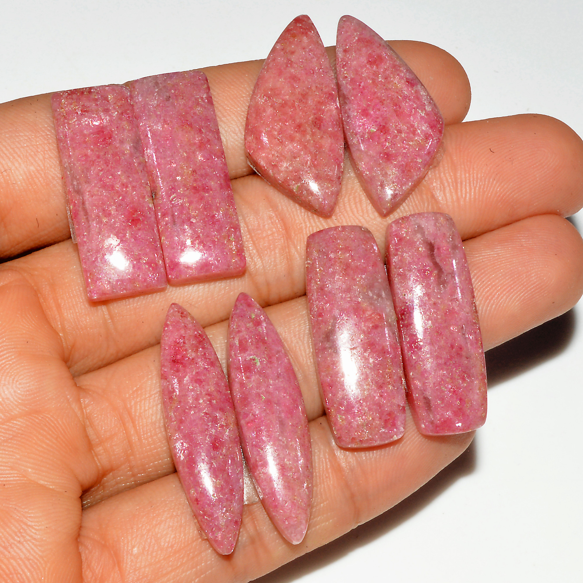 4 Pairs 186 Cts Natural Pink Rhodonite Cabochon Pairs Loose Gemstone Mix Shapes and Size Lots Rhodonite Silver Earrings 35x9 30x10mm 16767