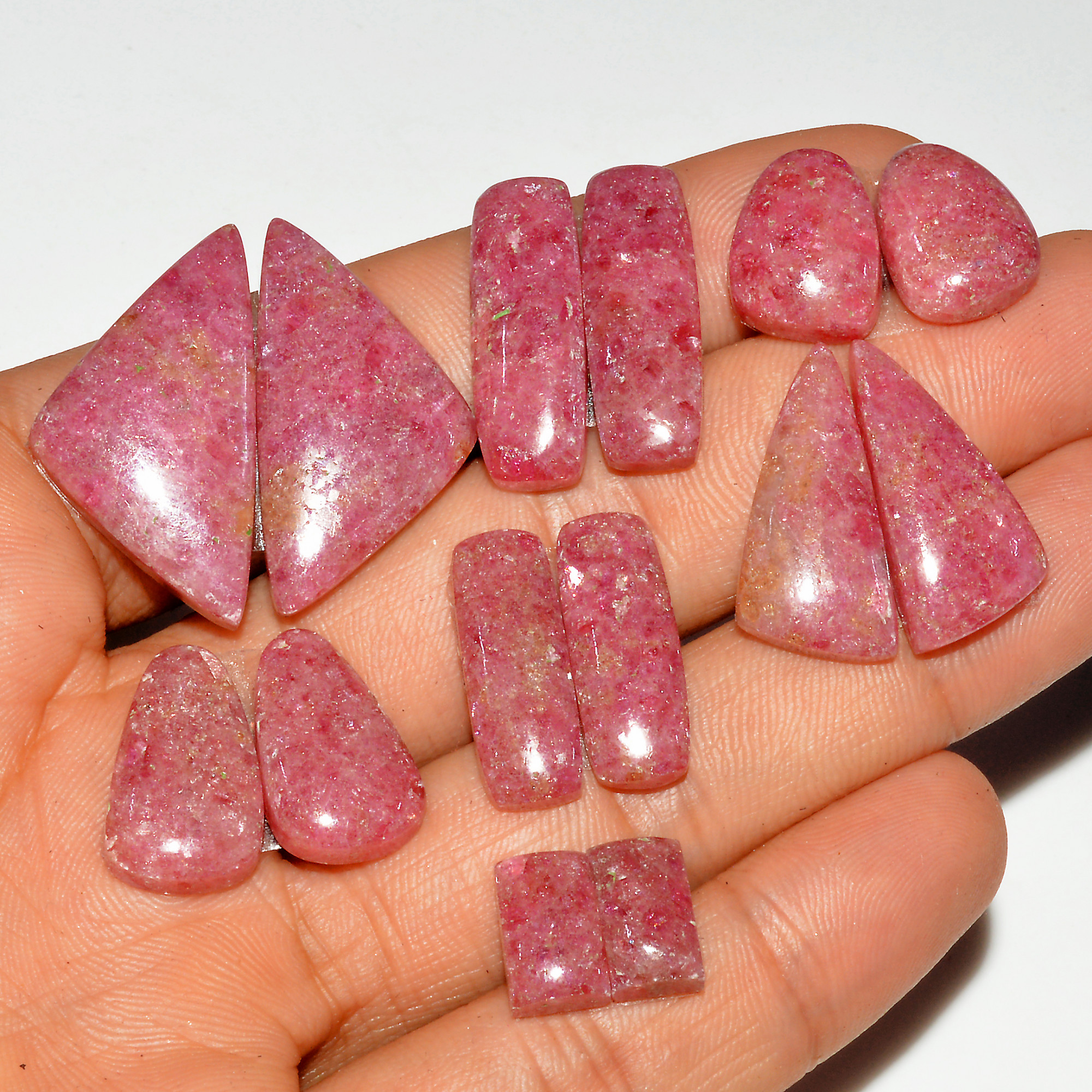 7 Pairs 188 Cts Natural Pink Rhodonite Cabochon Pairs Loose Gemstone Mix Shapes and Size Lots Rhodonite Silver Earrings 30x15 10x5mm 16768