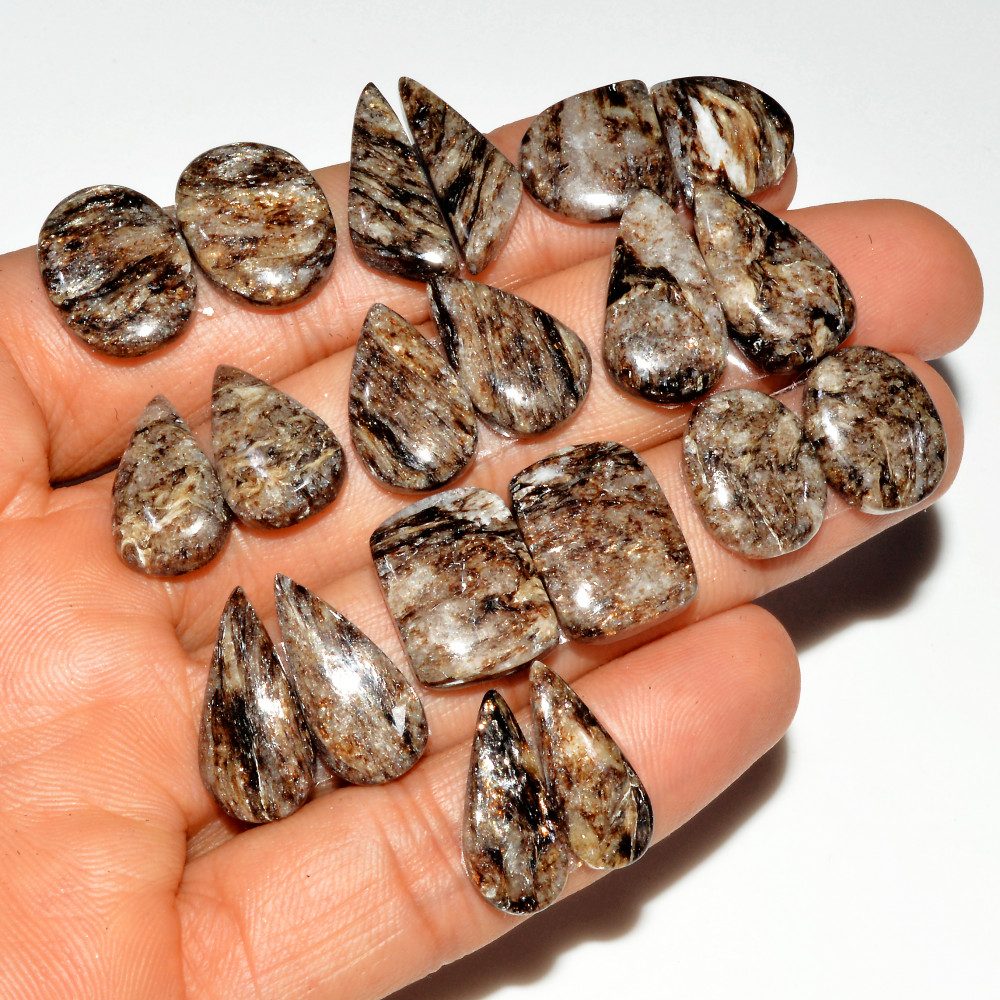 Image of 10 Pairs 145 Cts Natural Silver Mica Schist Pair Lot For Silver Earring Loose Gemstone Mixed Shape Crystal Healing Gems 20x5 14x10mm #16771