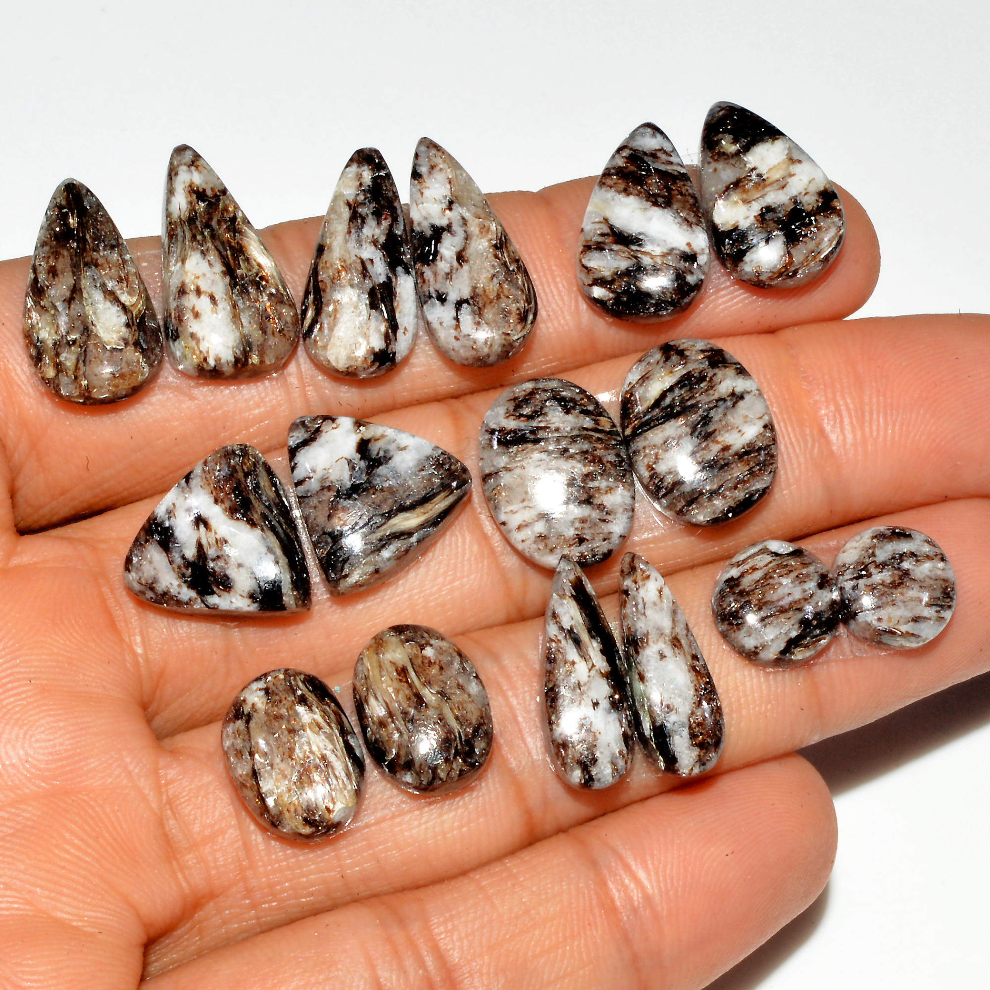 8 Pairs 99 Cts Natural Silver Mica Schist Pair Lot For Silver Earring Loose Gemstone Mixed Shape Crystal Healing Gems 20x10 9x9mm 16772