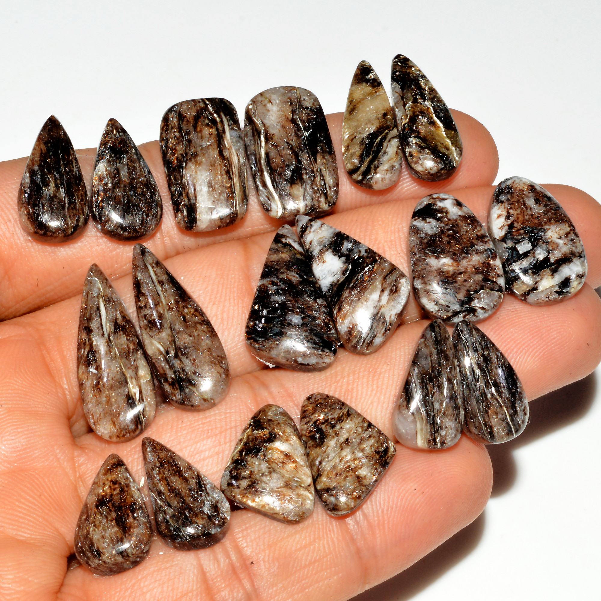 9 Pairs 131 Cts Natural Silver Mica Schist Pair Lot For Silver Earring Loose Gemstone Mixed Shape Crystal Healing Gems 24x9 15x10mm 16773