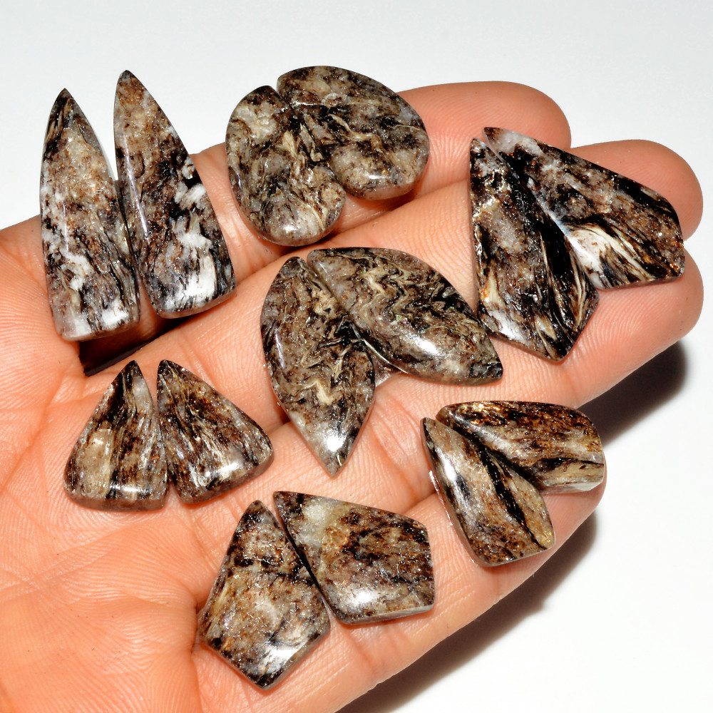 Image of 7 Pairs 178 Cts Natural Silver Mica Schist Pair Lot For Silver Earring Loose Gemstone Mixed Shape Crystal Healing Gems 34x10 20x10mm #16775