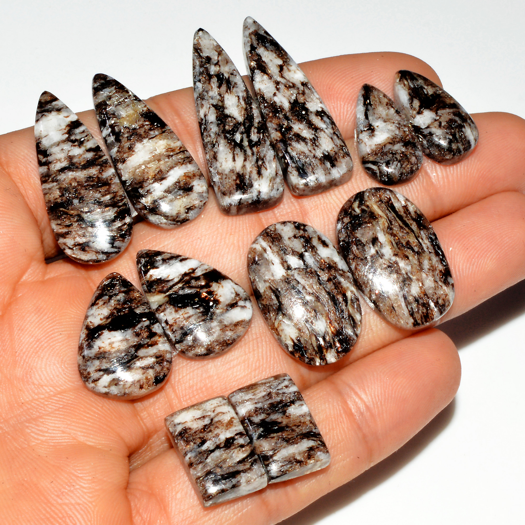 6 Pairs 152 Cts Natural Silver Mica Schist Pair Lot For Silver Earring Loose Gemstone Mixed Shape Crystal Healing Gems 34x10 14x9mm 16778