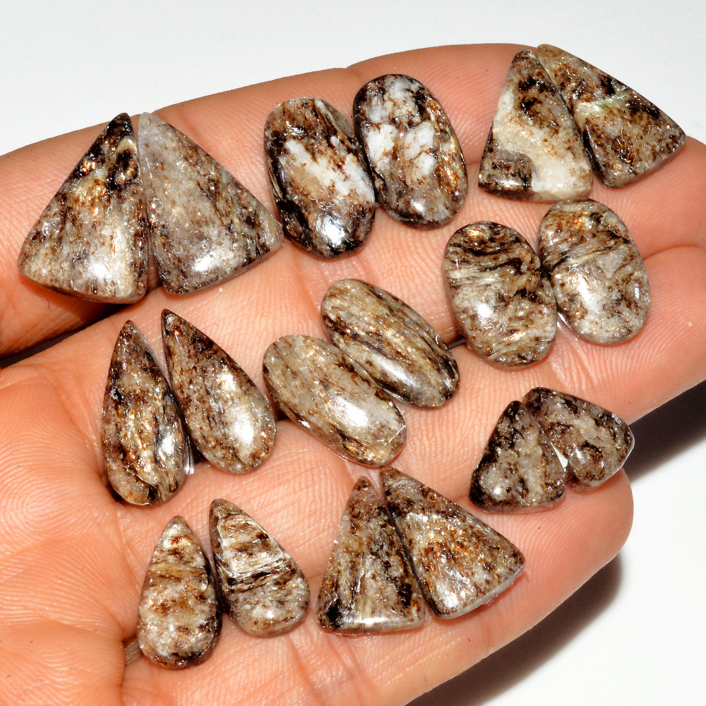 Image of 9 Pairs 111 Cts Natural Silver Mica Schist Pair Lot For Silver Earring Loose Gemstone Mixed Shape Crystal Healing Gems 20x13 10x9mm #16779