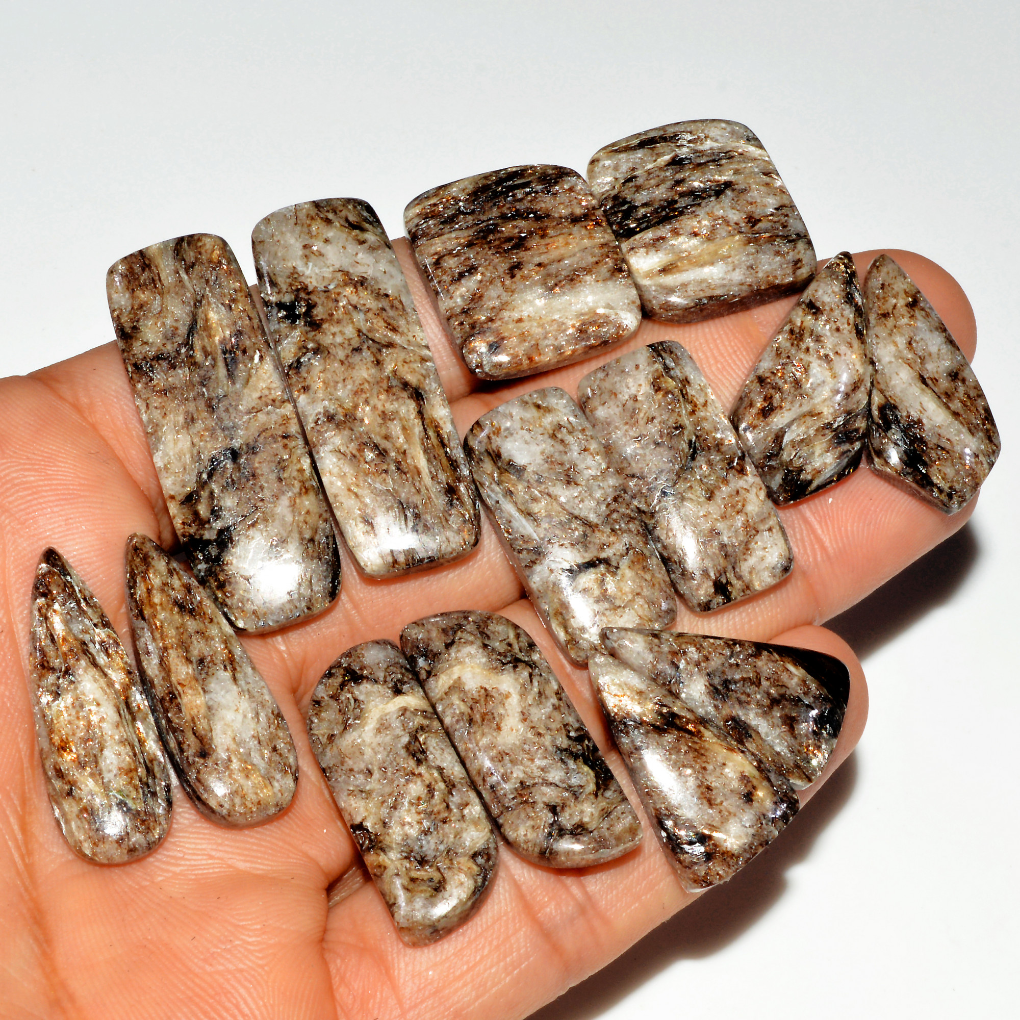 7 Pairs 245 Cts Natural Silver Mica Schist Pair Lot For Silver Earring Loose Gemstone Mixed Shape Crystal Healing Gems 38x12 20x18mm 16780