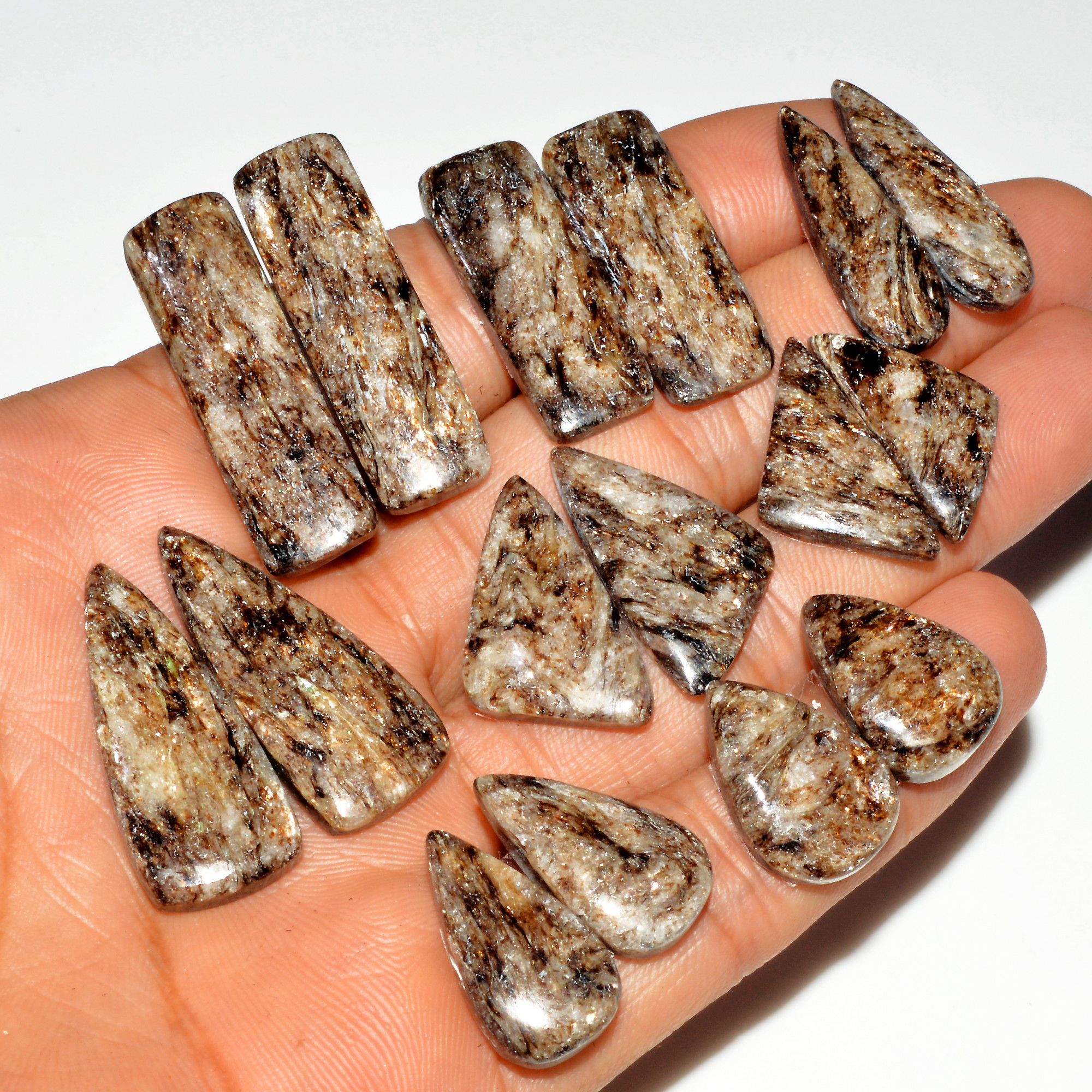 8 Pairs 192 Cts Natural Silver Mica Schist Pair Lot For Silver Earring Loose Gemstone Mixed Shape Crystal Healing Gems 34x10 18x10mm 16782