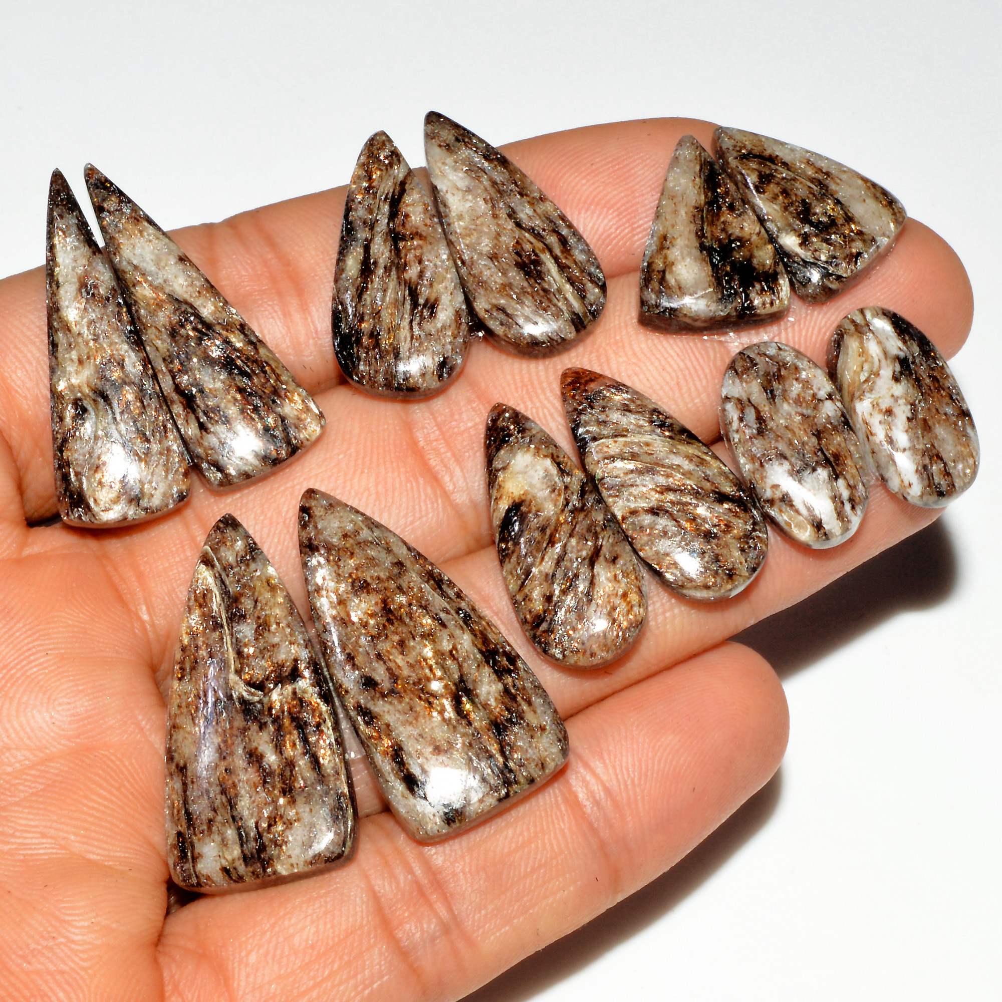 6 Pairs 150 Cts Natural Silver Mica Schist Pair Lot For Silver Earring Loose Gemstone Mixed Shape Crystal Healing Gems 30x14 18x9mm 16784