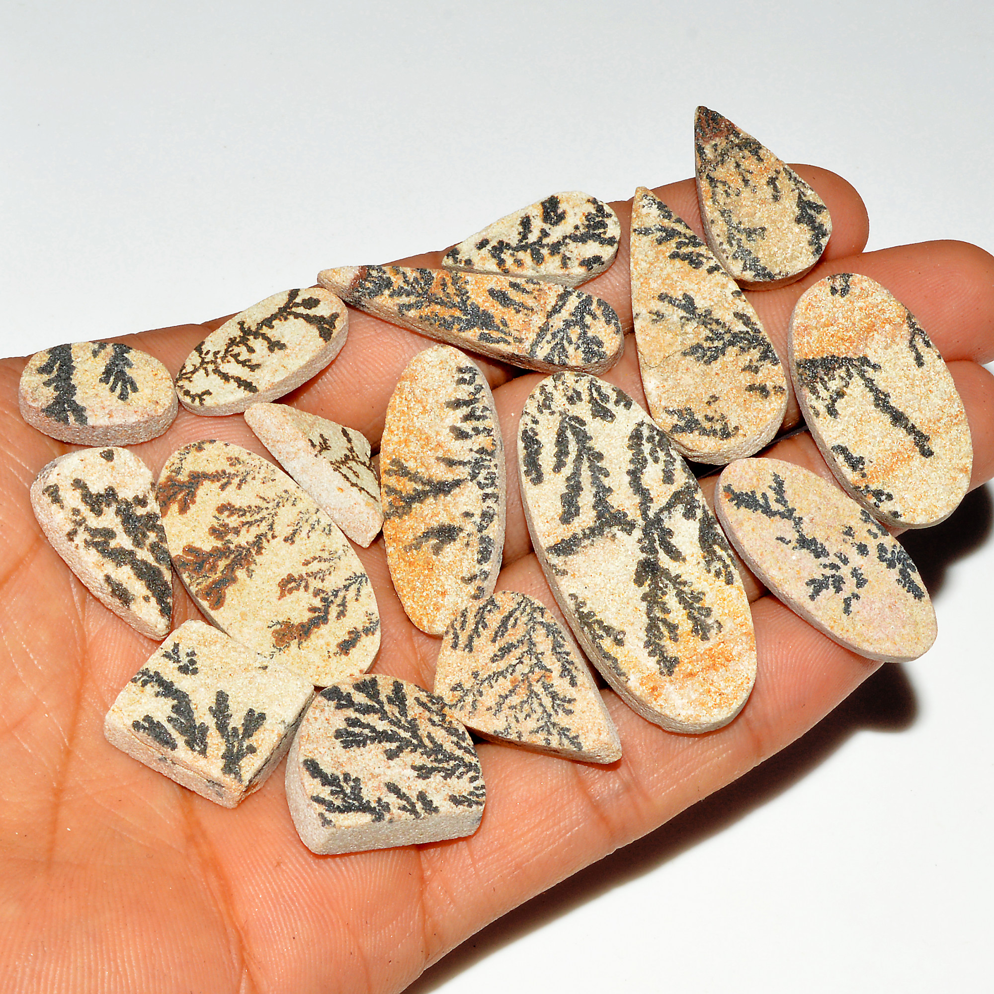 16 Pcs 257 Cts Natural Manganese Dendrite Agate Druzy Loose Gemstone Crystal Healing Mixed Shape For Jewelry Making 40x17 15x10mm 16787