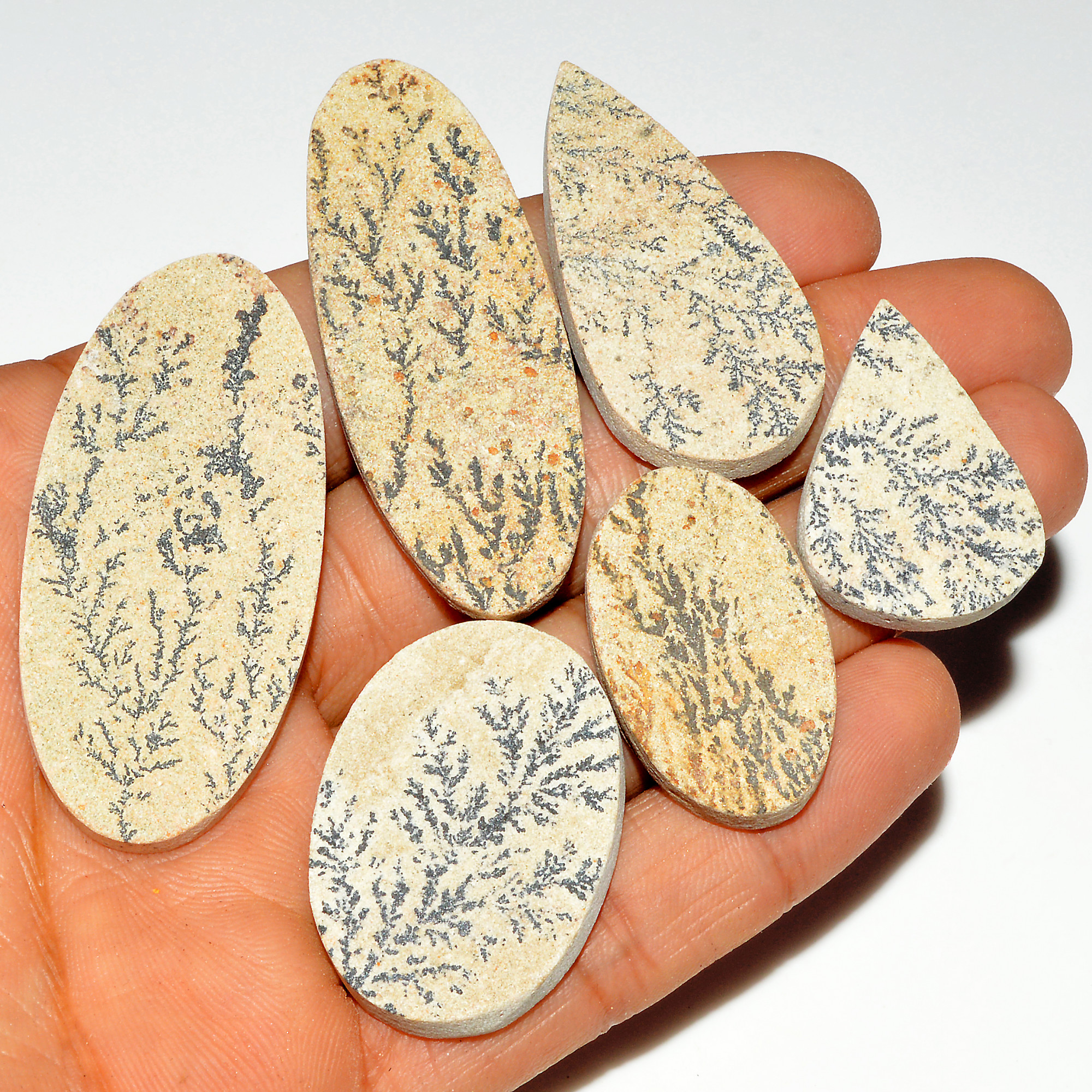 6 Pcs 223 Cts Natural Manganese Dendrite Agate Druzy Loose Gemstone Crystal Healing Mixed Shape For Jewelry Making 54x20 30x20mm 16809