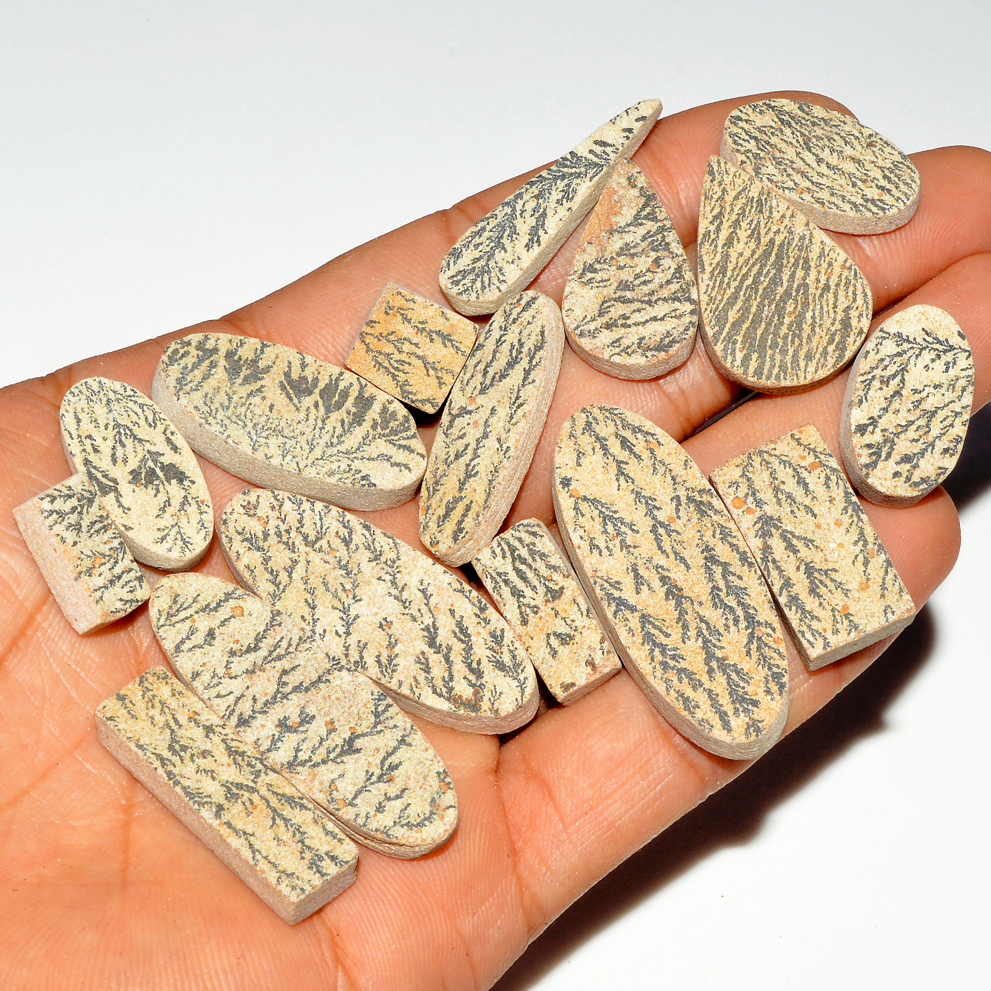 16 Pcs 270 Cts Natural Manganese Dendrite Agate Druzy Loose Gemstone Crystal Healing Mixed Shape For Jewelry Making 40x15 10x10mm 16811