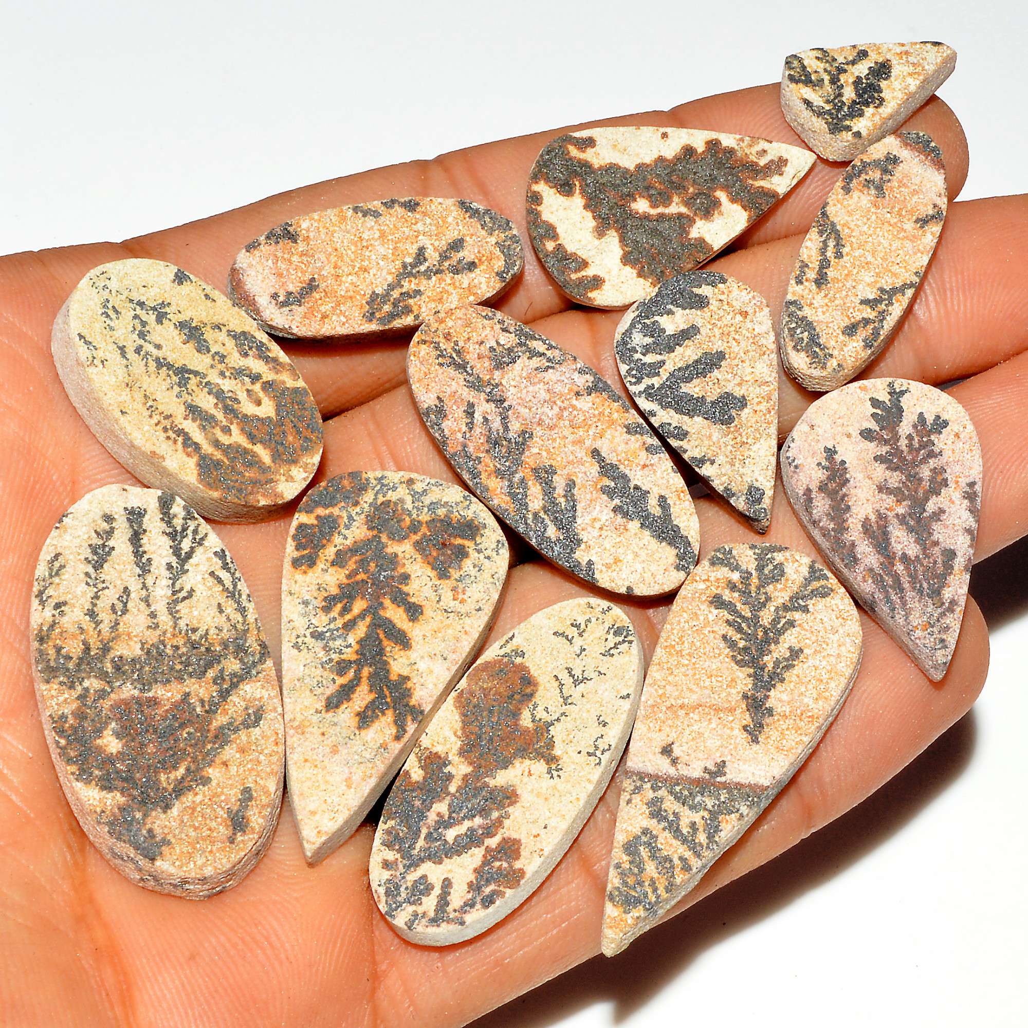 12 Pcs 227 Cts Natural Manganese Dendrite Agate Druzy Loose Gemstone Crystal Healing Mixed Shape For Jewelry Making 38x15 15x10mm 16812