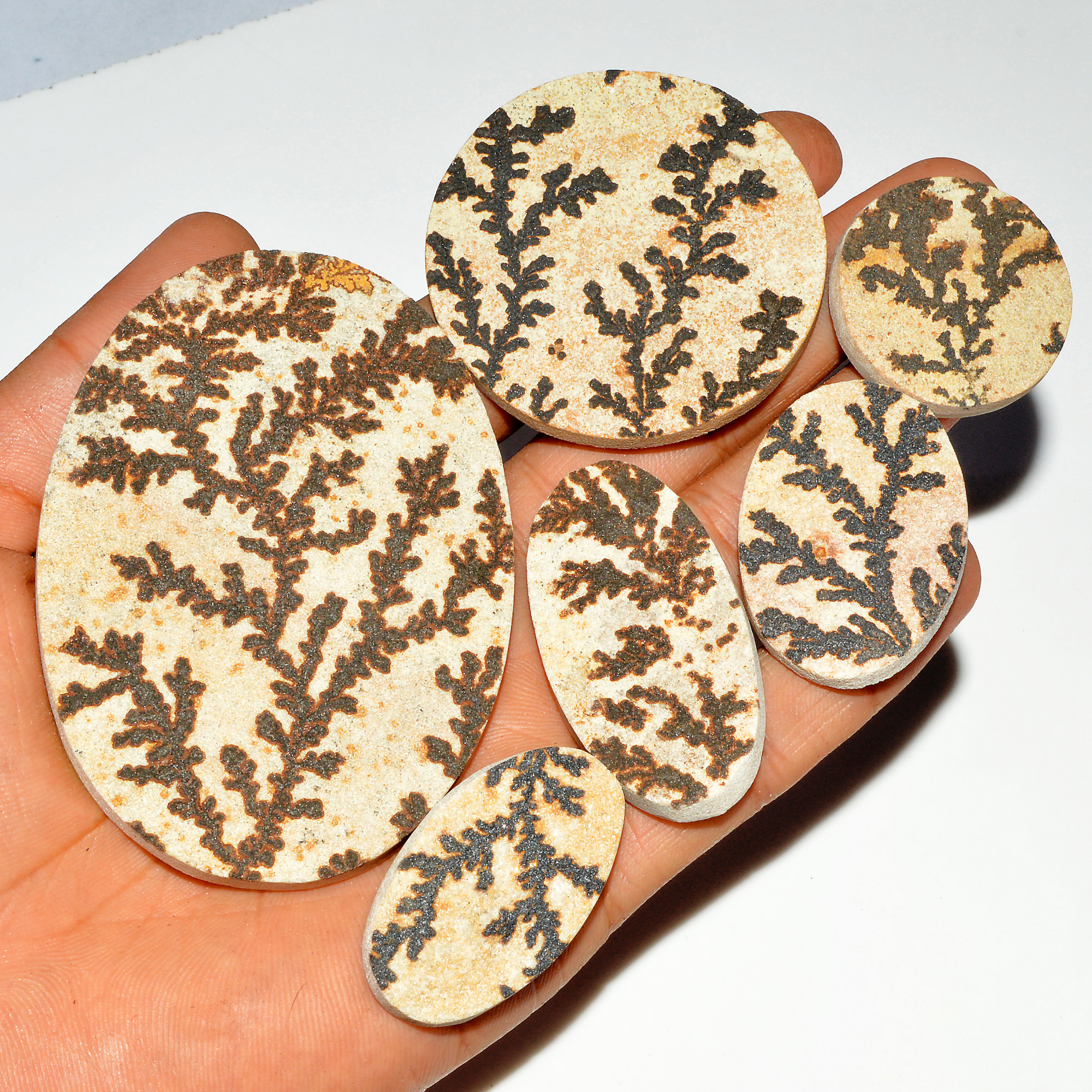6 Pcs 600 Cts Natural Manganese Dendrite Agate Druzy Loose Gemstone Crystal Healing Mixed Shape For Jewelry Making 82x55 30x30mm 16816
