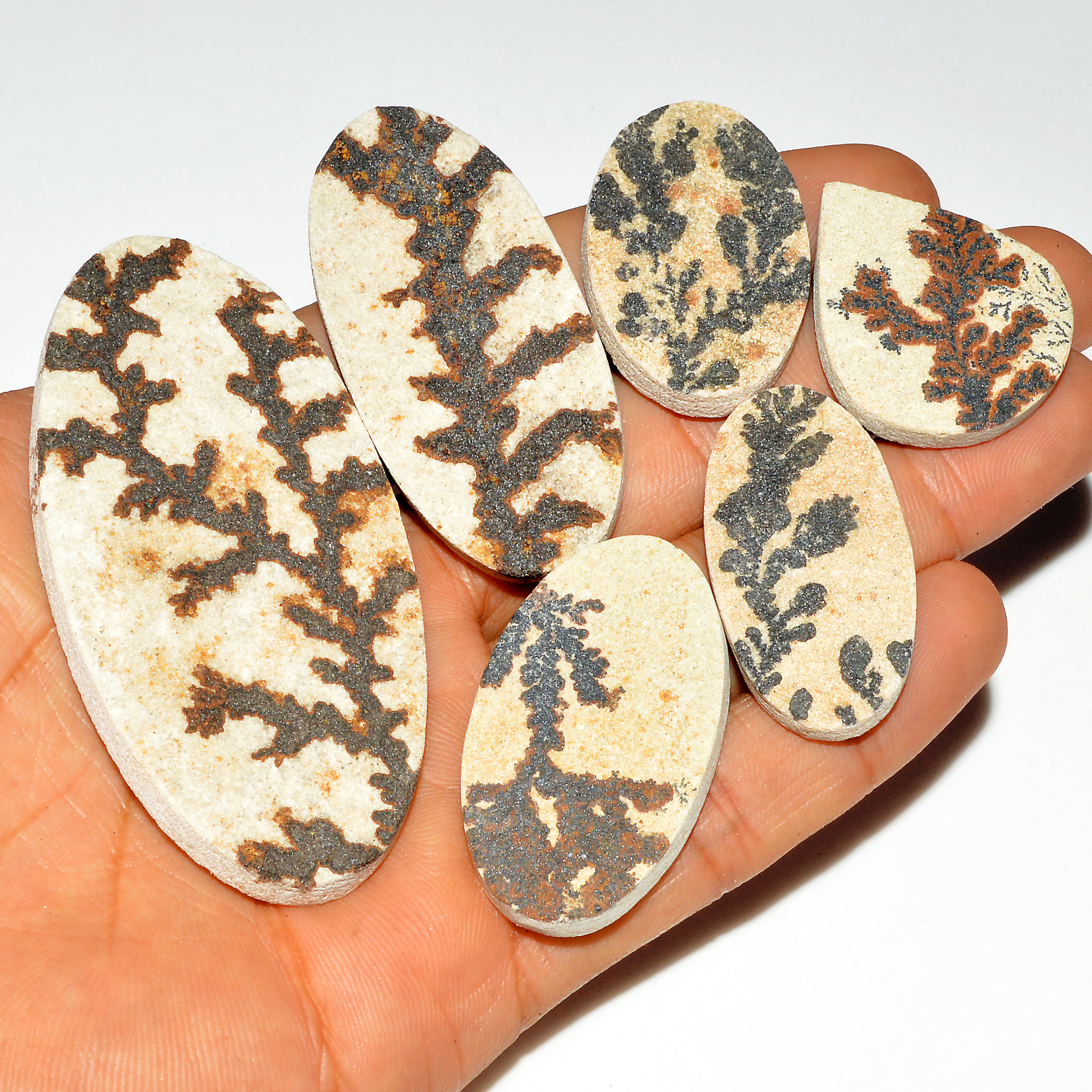 6 Pcs 359 Cts Natural Manganese Dendrite Agate Druzy Loose Gemstone Crystal Healing Mixed Shape For Jewelry Making 73x35 30x25mm 16825