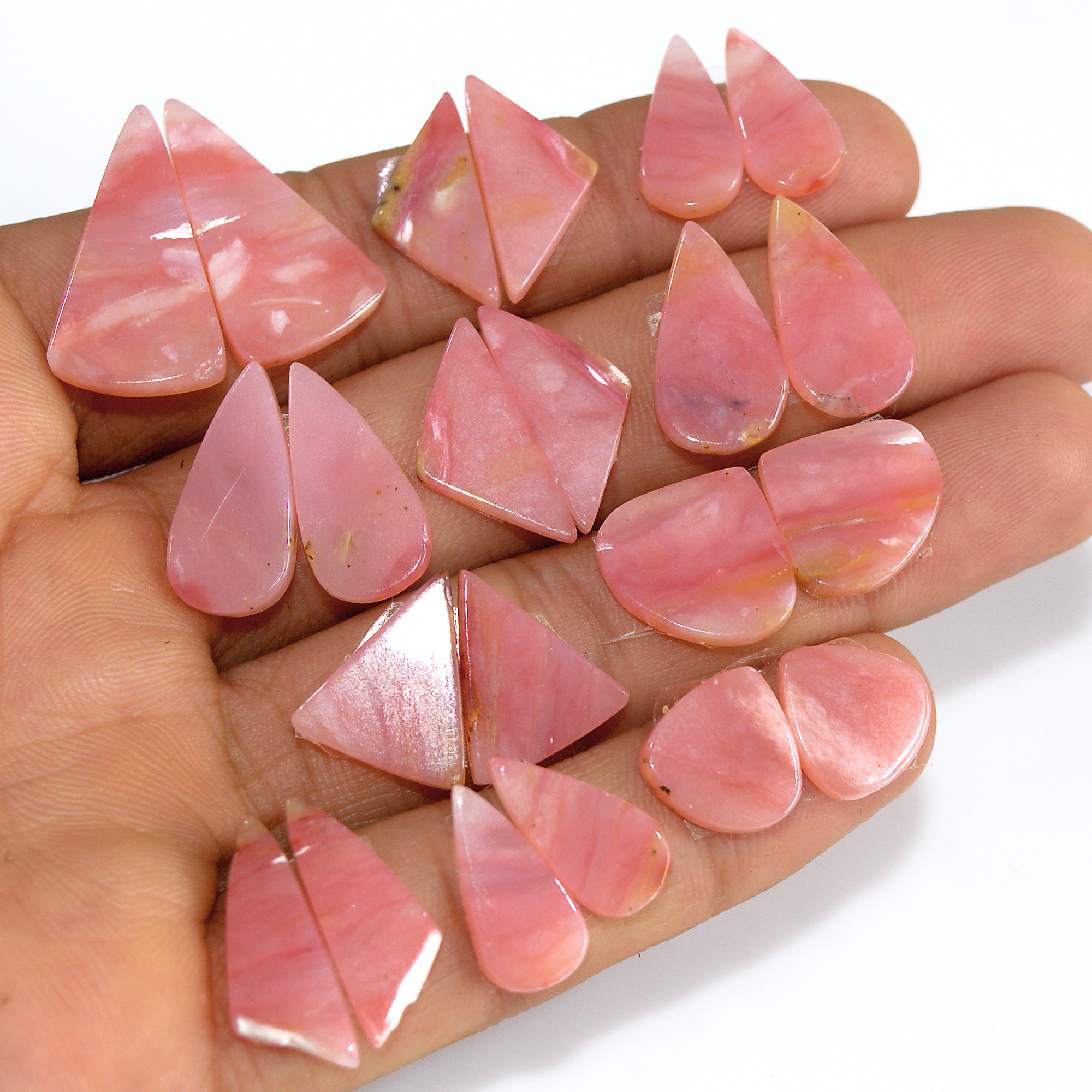 11 Pairs 72 Cts Natural Pink Opal Slice Pairs Loose Gemstone Crystal Healing Mixed Shape For Jewelry Making 23x10 10x10mm 16831
