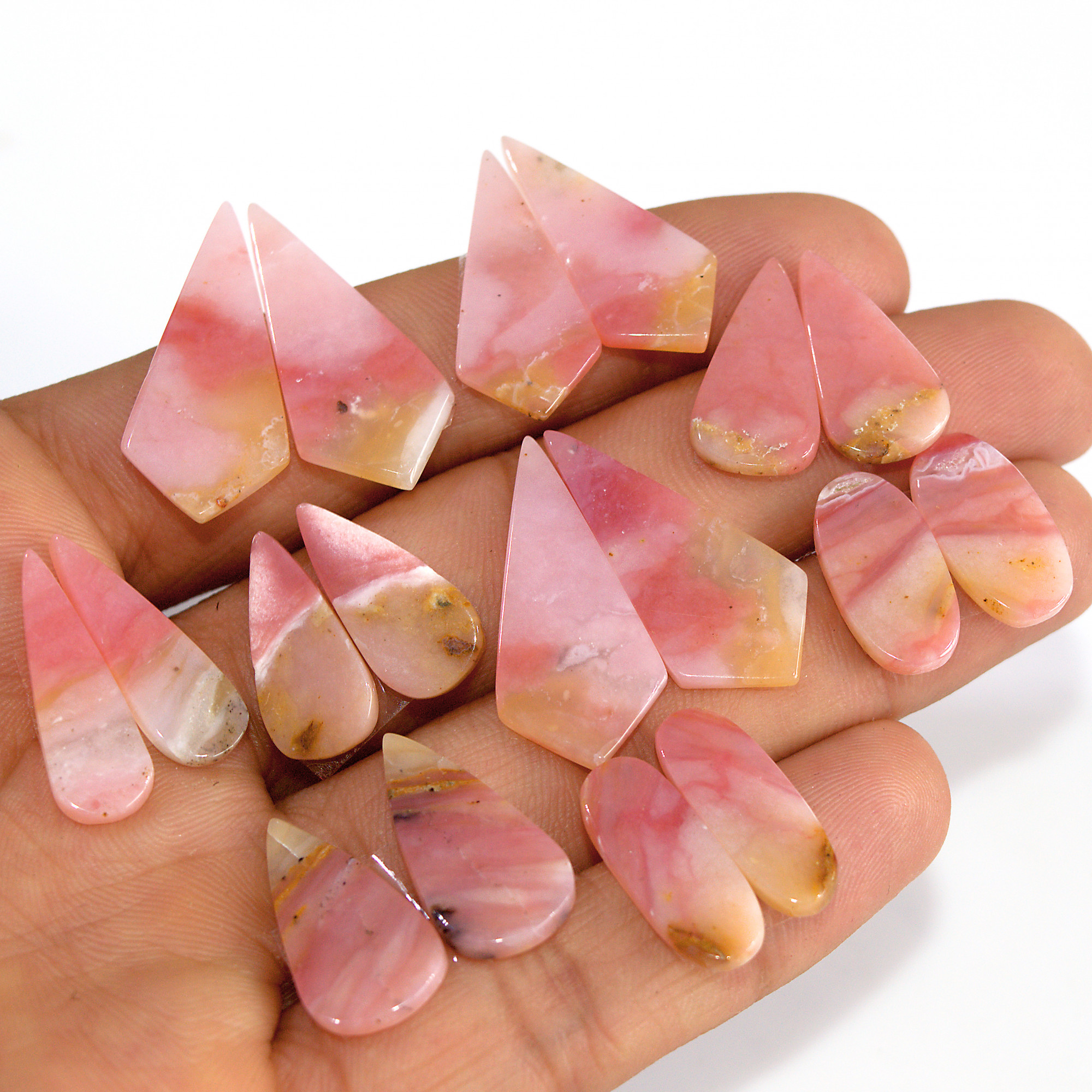 9 Pairs 76 Cts Natural Pink Opal Slice Pairs Loose Gemstone Crystal Healing Mixed Shape For Jewelry Making 29x12 15x9mm 16833