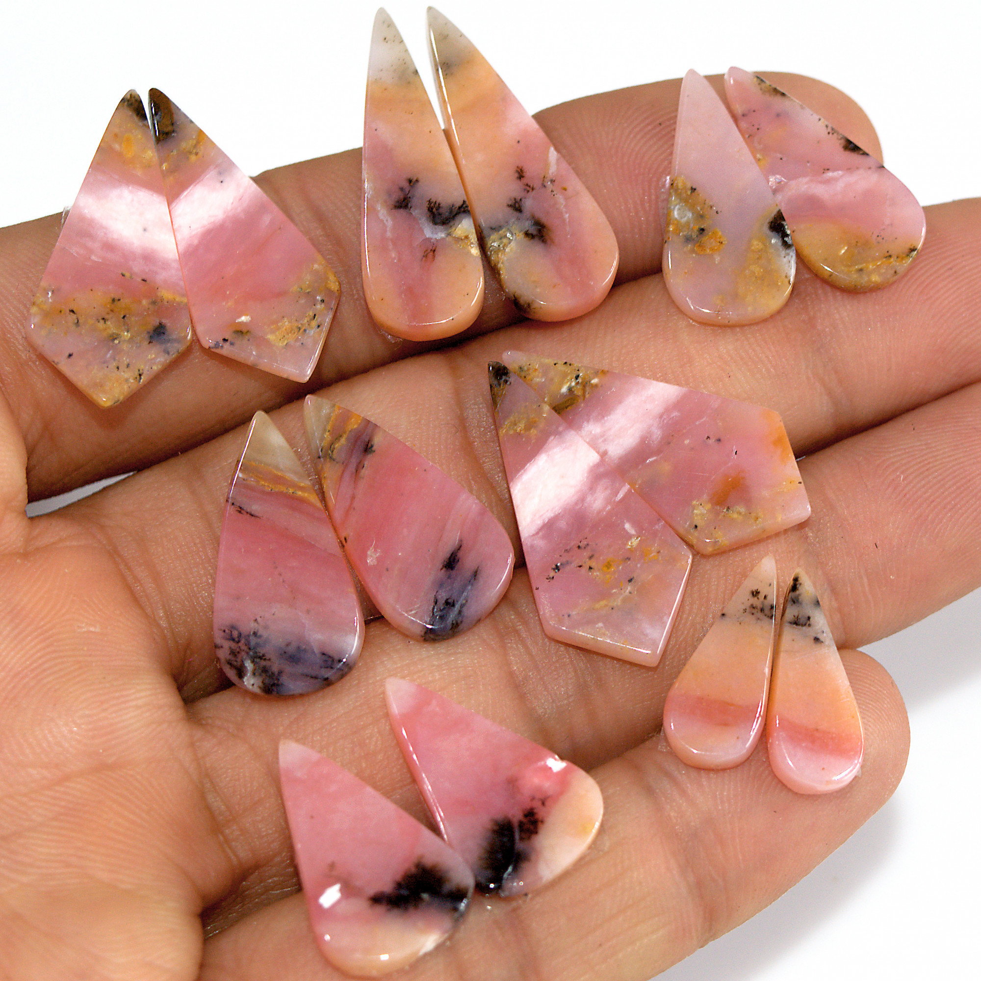 7 Pairs 59 Cts Natural Pink Opal Slice Pairs Loose Gemstone Crystal Healing Mixed Shape For Jewelry Making 27x9 15x5mm 16834