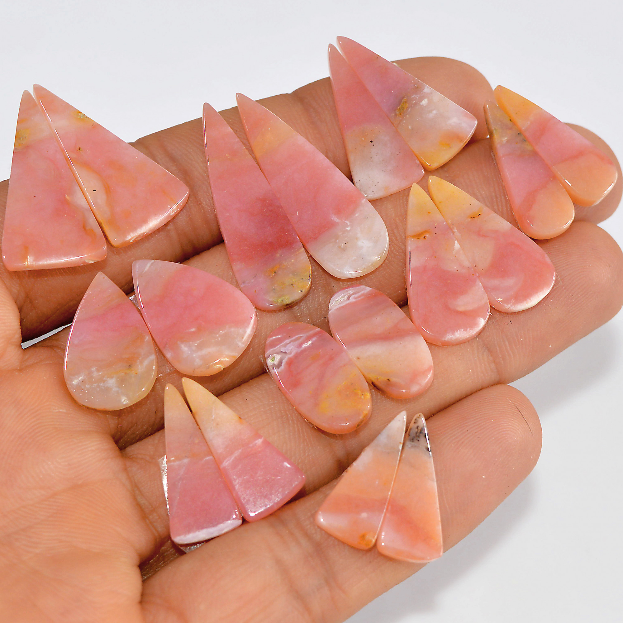 9 Pairs 70 Cts Natural Pink Opal Slice Pairs Loose Gemstone Crystal Healing Mixed Shape For Jewelry Making 30x9 17x10mm 16835