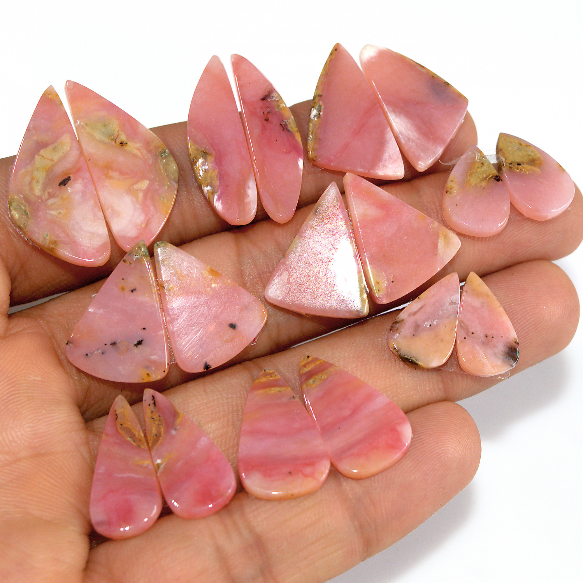 9 Pairs 75 Cts Natural Pink Opal Slice Pairs Loose Gemstone Crystal Healing Mixed Shape For Jewelry Making 25x10 14x7mm 16837